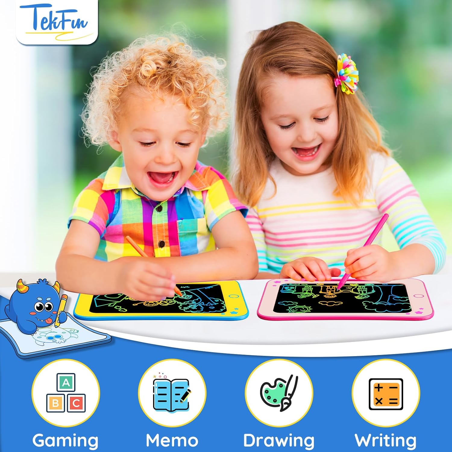 2 Pack LCD Writing Tablet for Kids, 8.5 Inch+15 Inch Doodle Board Drawing Board Reusable Drawing Tablet with Lanyard, Educational Kids - Image 4