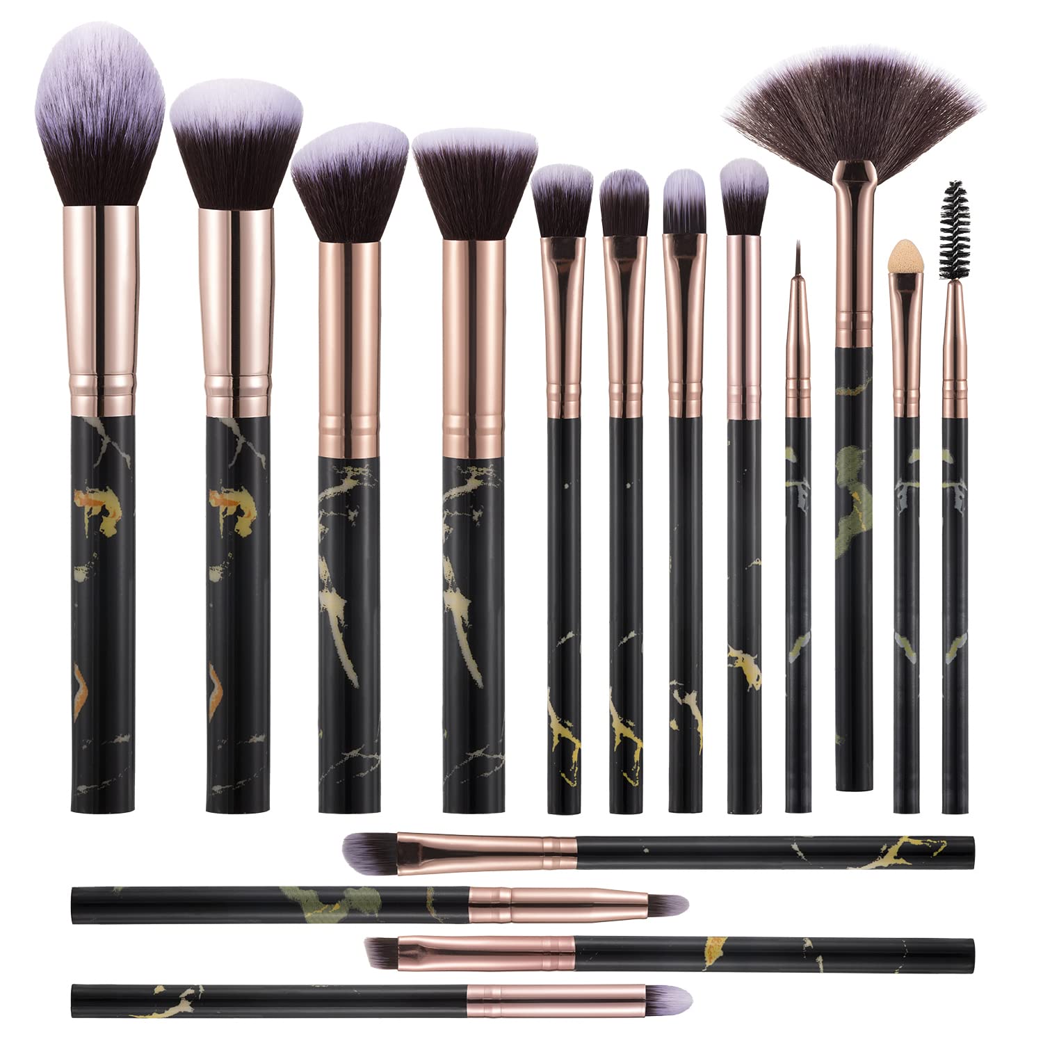 111 Makeup Brushes 16PCs Marble Makeup Brush Set With Case Premium Synthetic Foundation Powder Concealers Blending Eye Shadows Eyelash Eyebrow Face Make Up Brush Kit,Makeup Starters - Image 2