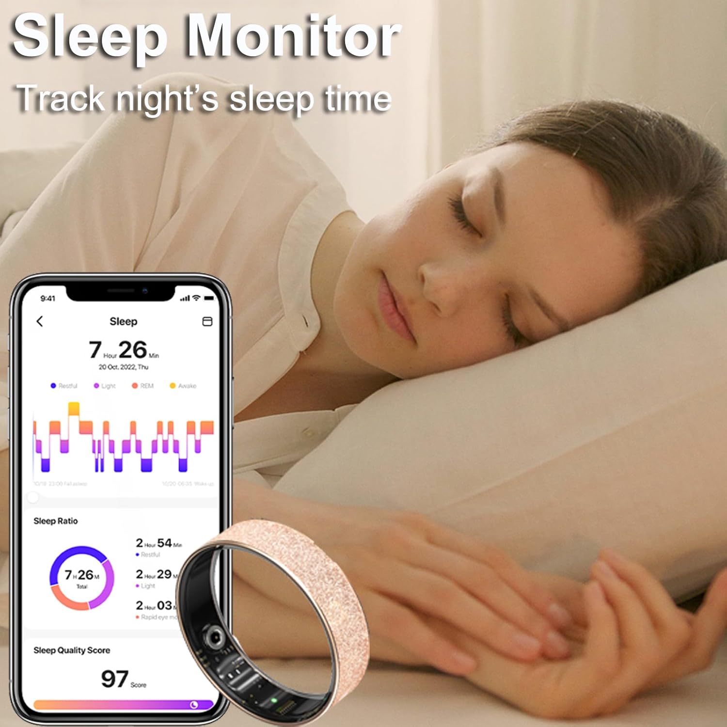 Smart Ring for Women Ladies Fitness Tracker Heart Rate Monitor Sleep Tracker Health Ring Step Counter Calories Waterproof Fashion Smart Rings for Android iOS Phones - Image 3