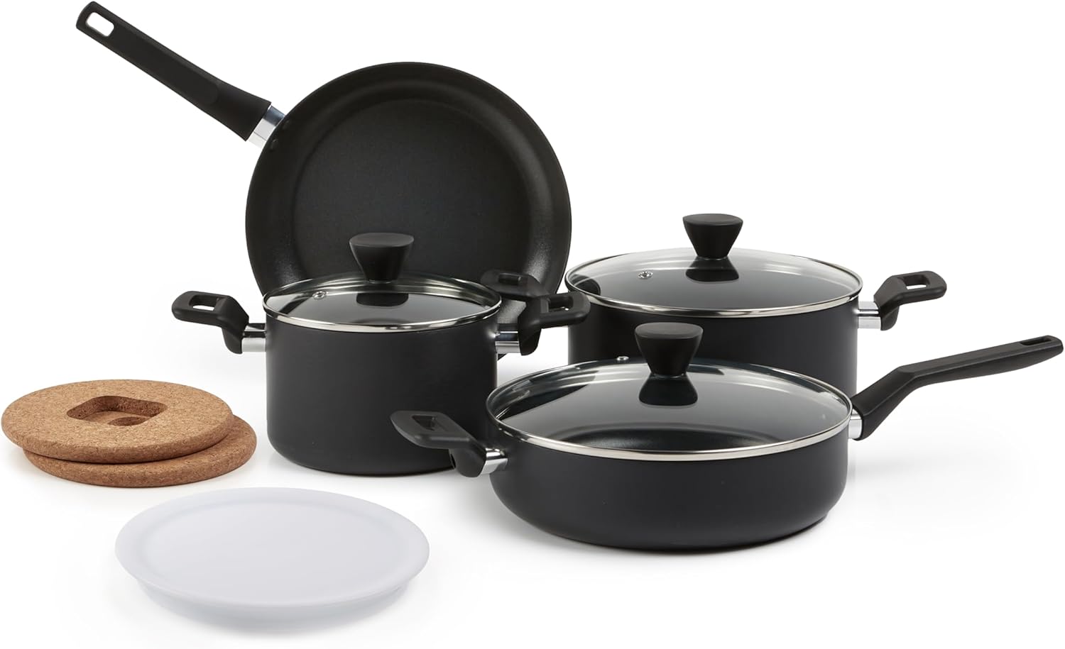 Amazon Basics 10 -Piece Hard Anodized Non-stick Stackable Cookware Pots and Pans Set, Space Saving, made without PFOA, Black - Image 2