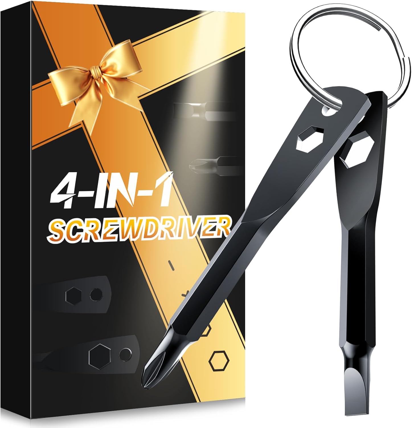 Christmas Gifts Stocking Stuffers for Men, KUSONKEY Keychain Screwdriver Tool Gifts for Men, 4-in-1 Screwdriver Bit with Phillips,Slotted and Hex Wrench Cool Gadgets for Him,Husband,Boyfriend,Dad - Image 2