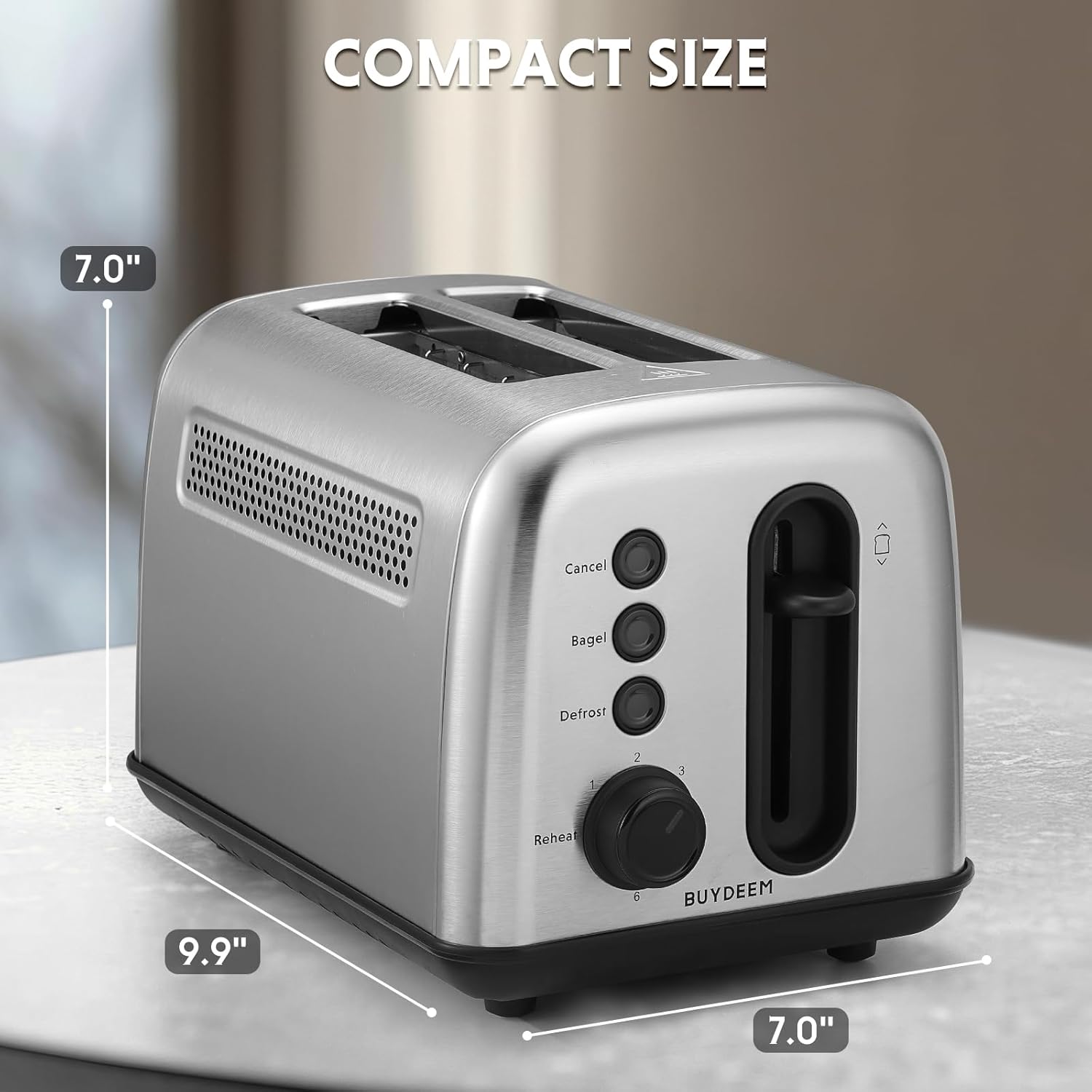 BUYDEEM DT420 2 Slice Toaster, Stainless Steel Toaster with Extra Wide Slots for Bagels, Muffins, High Lift Lever, 6 Shade Settings, Retro Sliver - Image 7