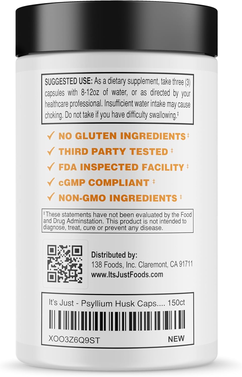 It's Just! - Psyllium Husk, Dietary Fiber Supplement, Veggie Capsules, 1500mg Per Serving, 150ct Bottle (150 Count) - Image 3