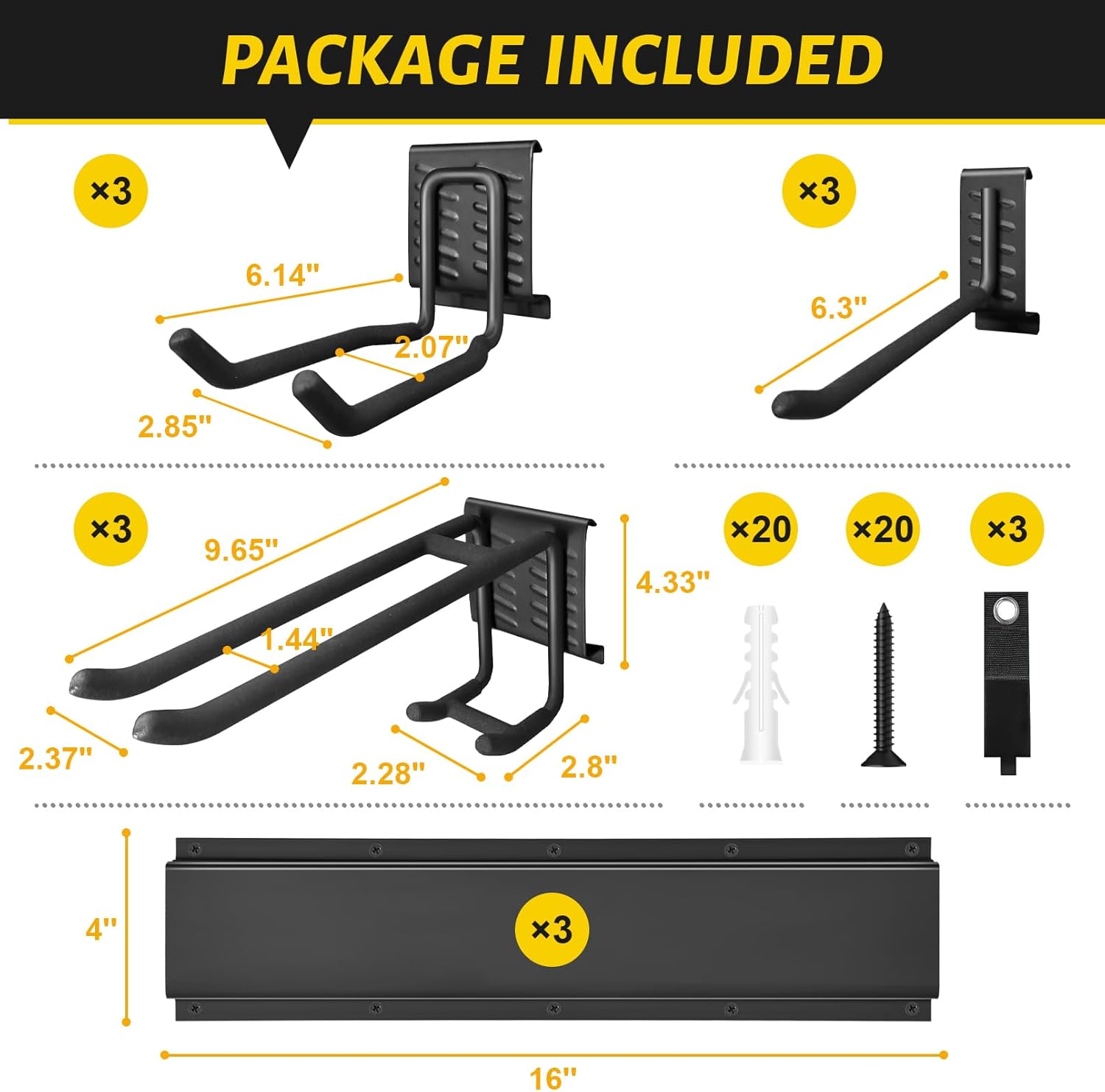 Garage Storage Organizer, Wall Mount Garden Tool Organizer, 48 Inches Max Loading 440lbs Adjustable Metal Hooks, Yard Shed Rack, Tool Holder for Hanging Rake Broom Mop Snowboard - Image 8