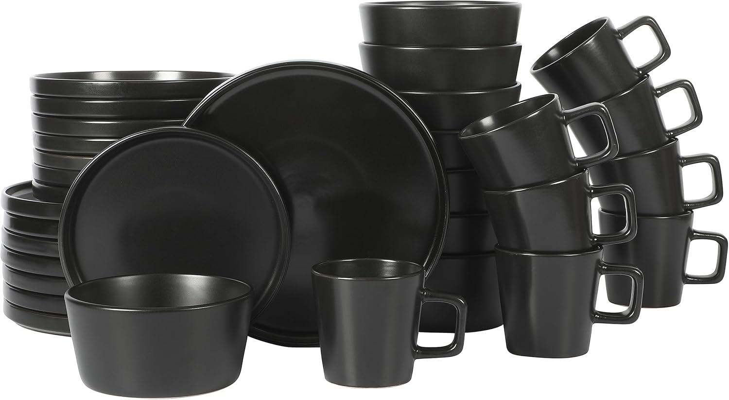 Gibson Soho Lounge Bowery 32 Piece Matte Black Stoneware Dinnerware Plates, Bowls, and Mugs Set - Service for 8 - Image 2