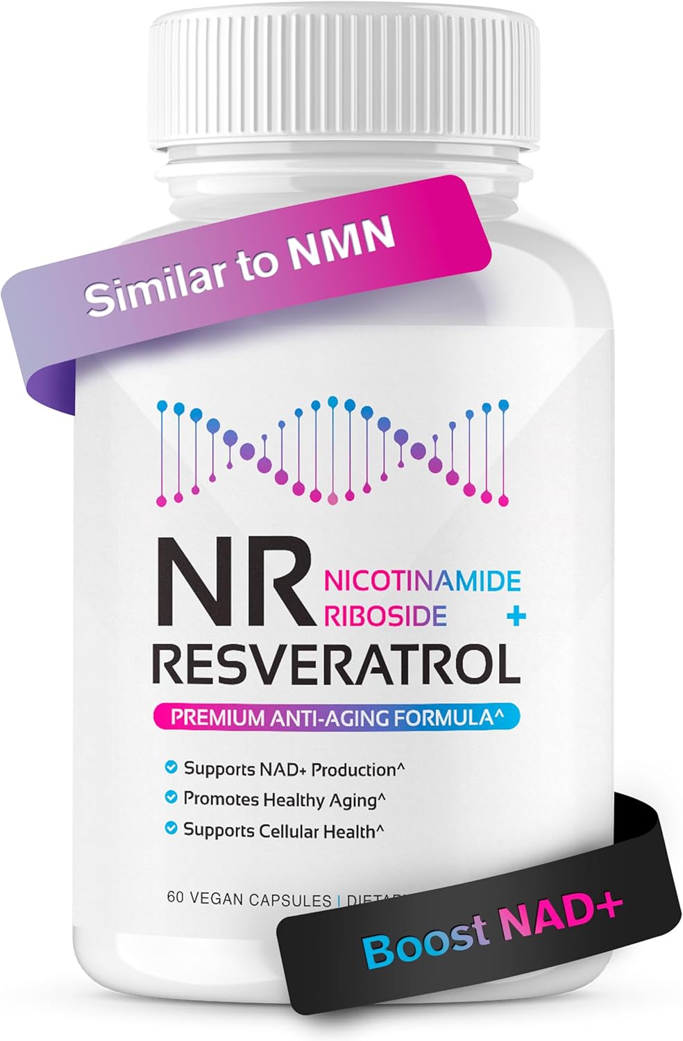 NR + Resveratrol Supplement - Increase NAD, DNA & Cellular Health, Longevity, Vitality. 5-in-1 Anti Aging Formula w/ Nicotinamide Riboside, Trans Resveratrol, Vitamin C, Grape Seed, Pine Bark - Image 2