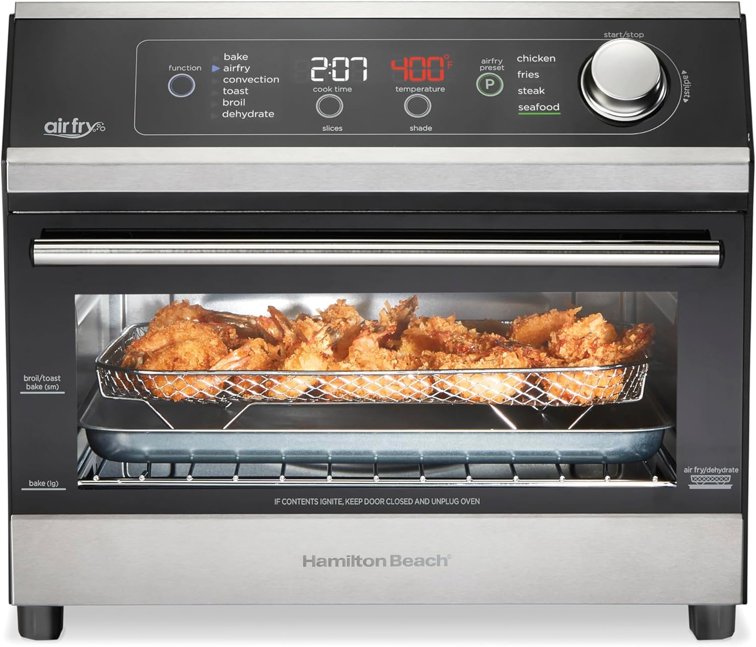 Hamilton Beach Digital Air Fryer Toaster Oven Combo, 10 Ways to Cook, 4 Preset Functions, Stay On & 1800 Watts, LED Capacitive-Touch Controls, 2 Rack Positions, Fits 12” Pizza, Black & Stainless Steel - Image 2