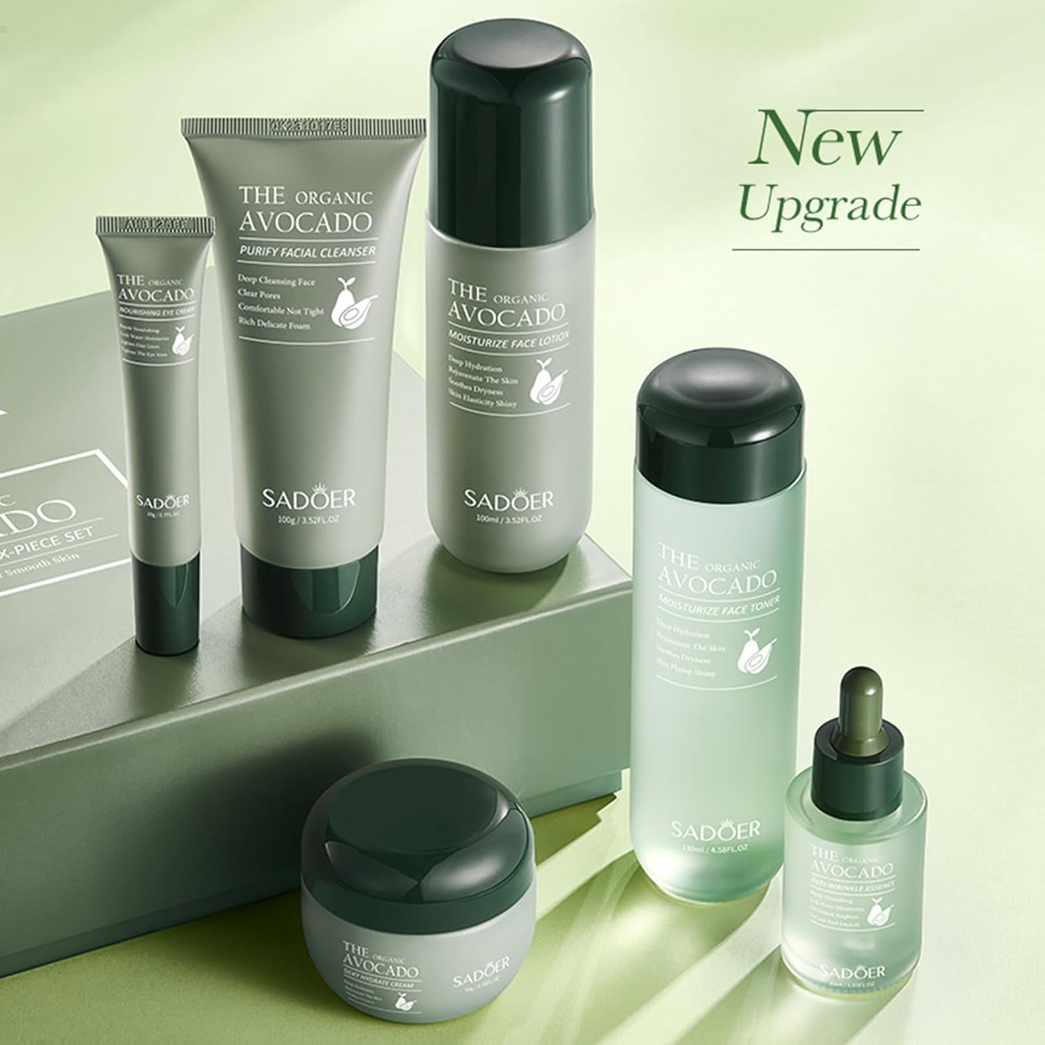6Pcs Avocado Skincare Set, 6-In-1 Hydrating Skincare Gift Kit with Facial Cleanser, Face Toner, Anti-wrinkle Serum, Face Lotion, Face Cream & Eye Cream, Moisturizing Anti-Aging Skin Care Kit - Image 8
