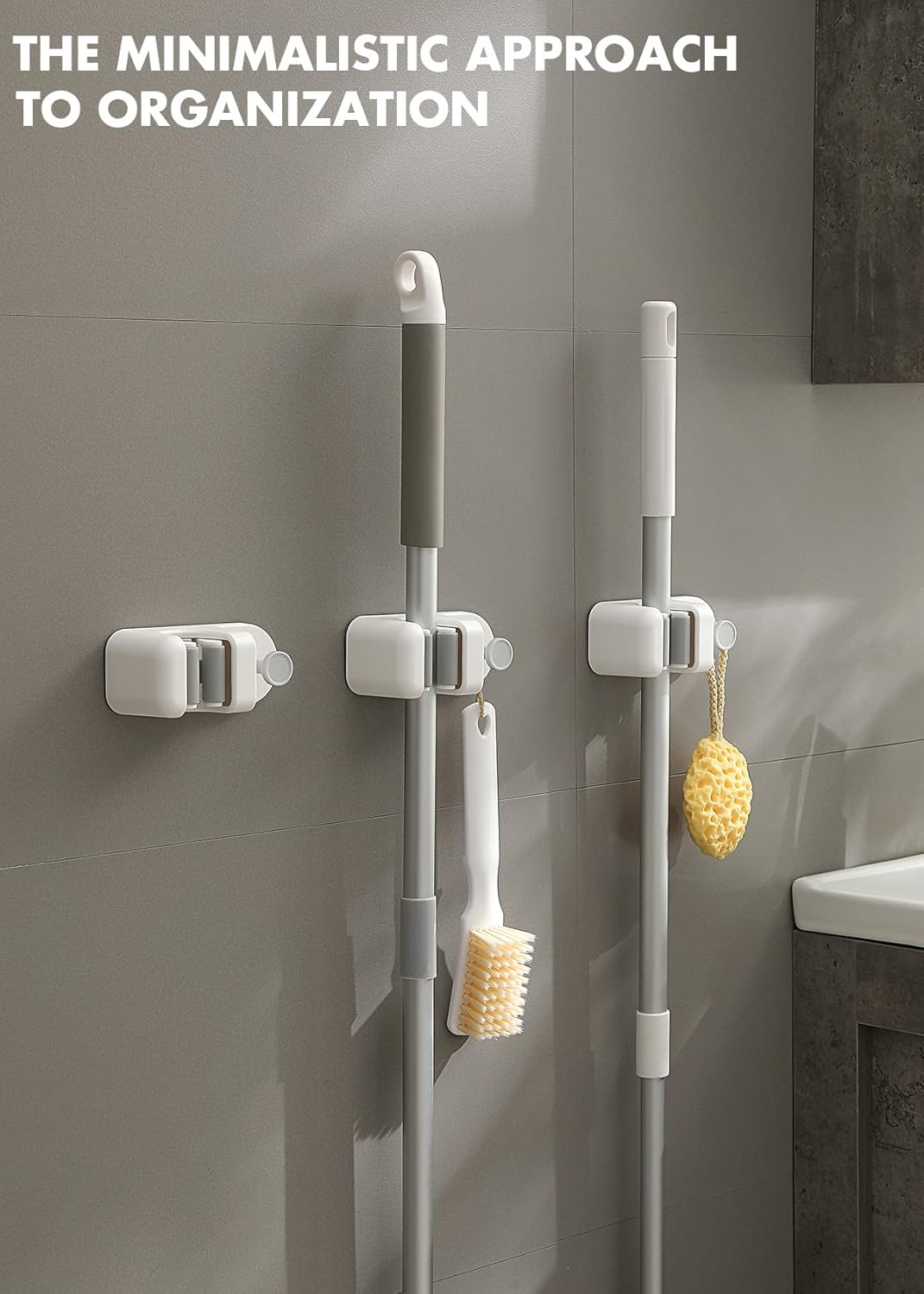 BEZOX Mop Holder with Hook - Drill Free Wall Mount Broom Gripper, Cleaning Supplies Organizer Utility Holder - 1PCS - Image 4