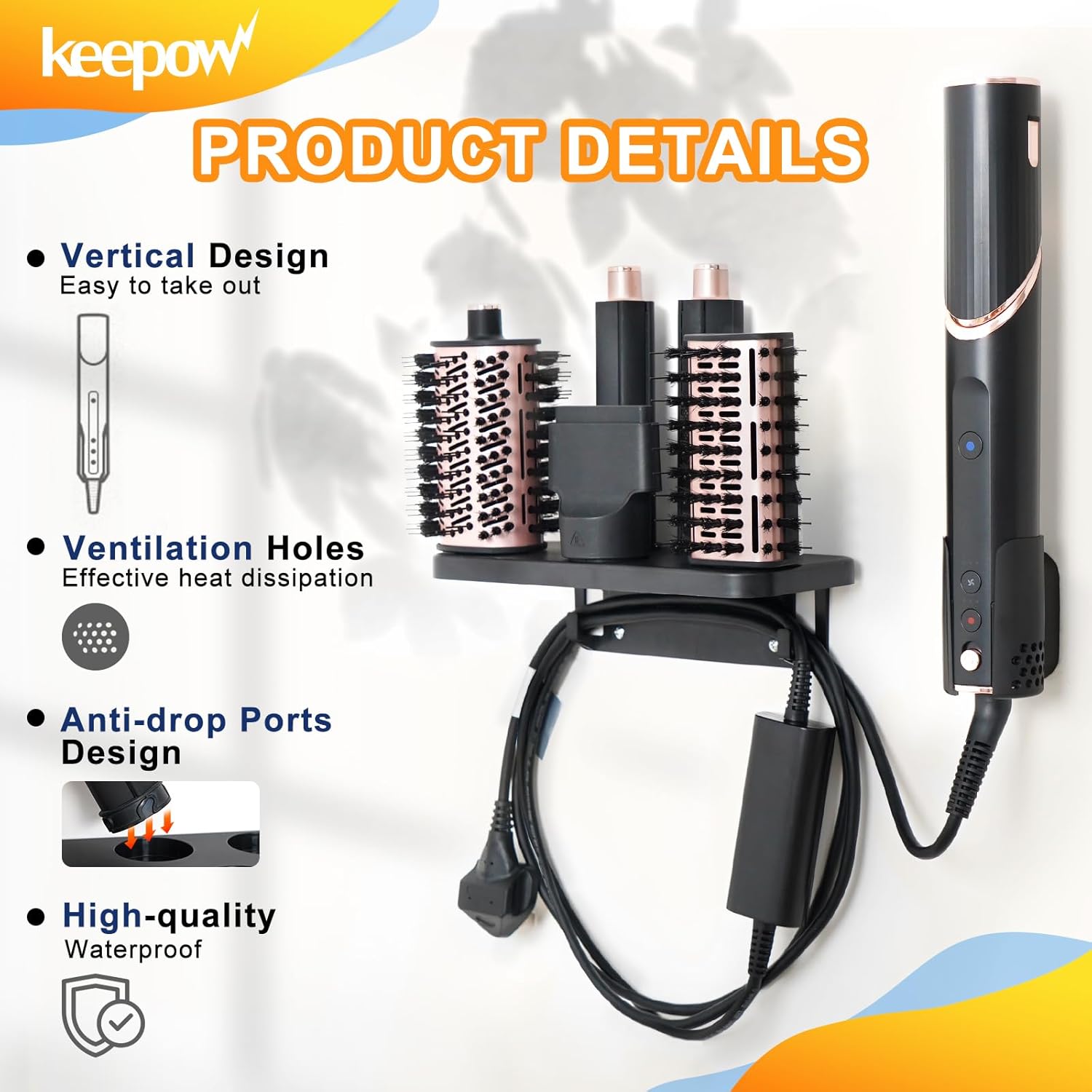 KEEPOW Hair Dryer Holder - Wall Mount Compatible with Shark Flexstyle, Brush Holder & Dryer Stand for HD430/HD435/HD440BK, Tool Organizer Storage Attachment for Bathroom/Home - Image 5