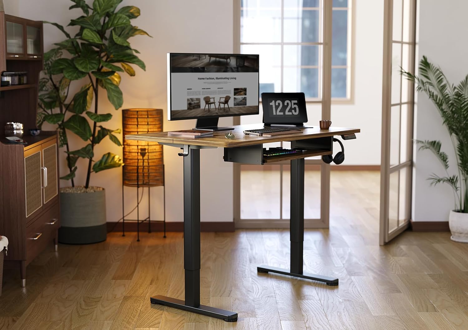 YDN Standing Desk with Keyboard Tray, 48 Inch Height Adjustable Desk, Brown Stand Up Desks for Home and Office, 48inch Rustic Brown - Image 3