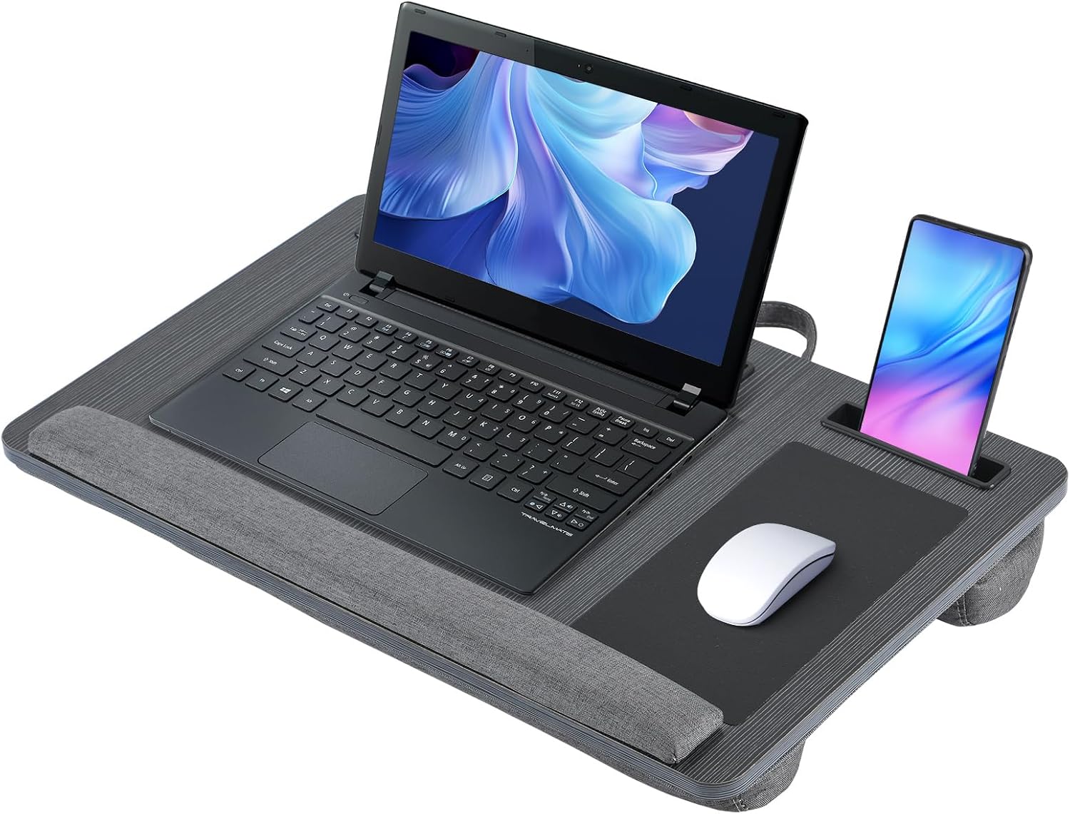 Laptop Stand for Lap,Lap Desk Fits Up to 17 inch with Wrist Rest, Mouse Pad, and Phone Holder, Carrying Handle, Laptop Lap Desk for Bed for Home Office - Black - Image 2