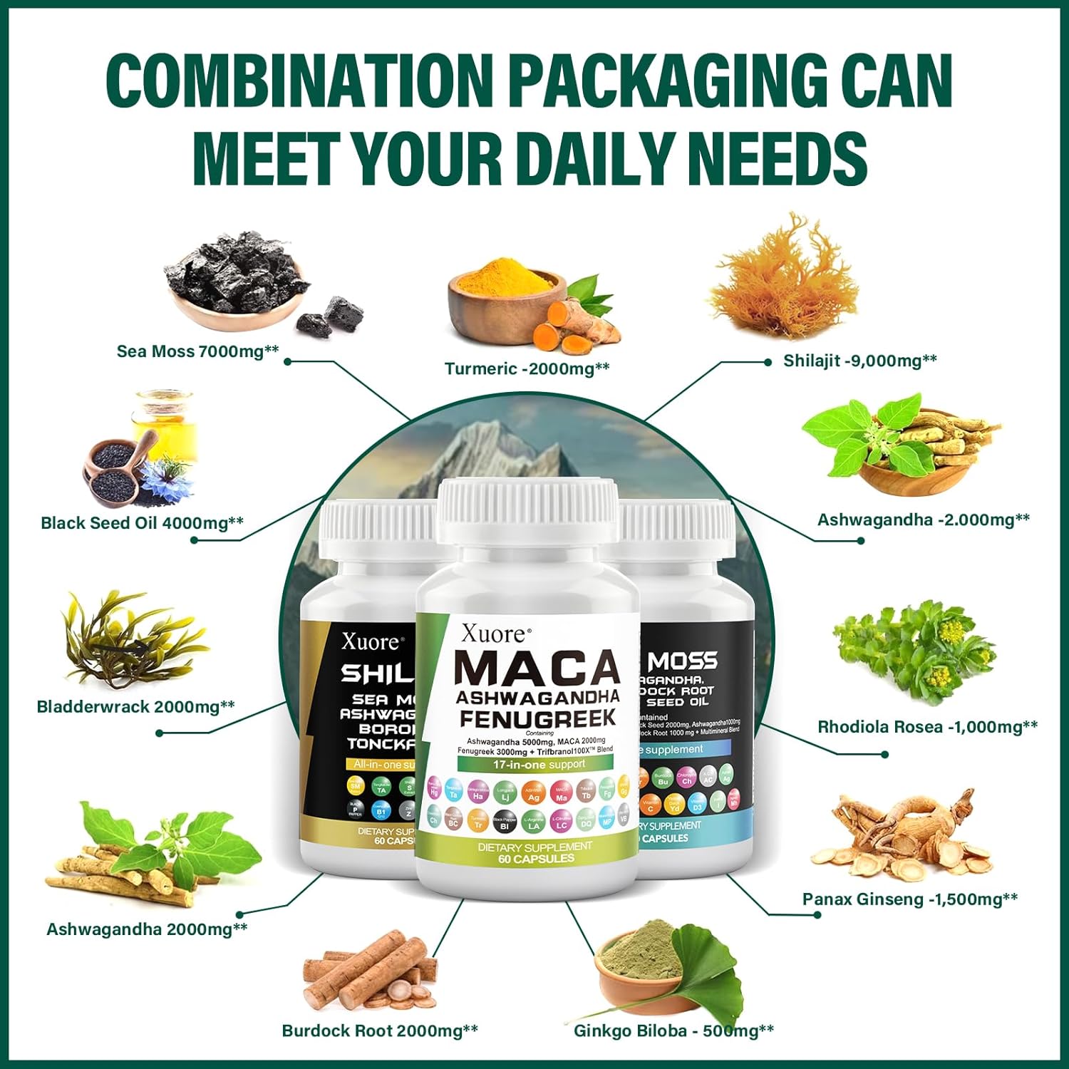 Sea Moss, Black Seed Oil, Ashwagandha, Ginger, Shilajit, Rhodiola Rosea, Panax Ginseng, Maca Root, Fenugreek, Trifibranol100X,All in 1 Supplements (1 Pack) - Image 5
