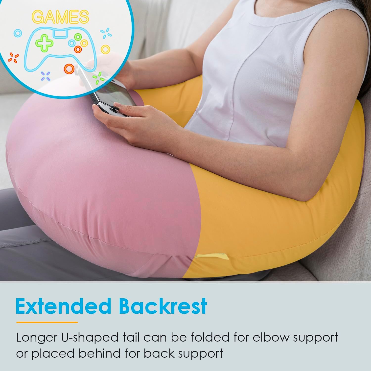 QUEEN ROSE Reading Pillow for Gaming, Lap Desk Pillow for Sitting in Bed or Sofa, Compact Arm Support Pillow for Reading, Playing or Crocheting, Cooling Pink - Image 7