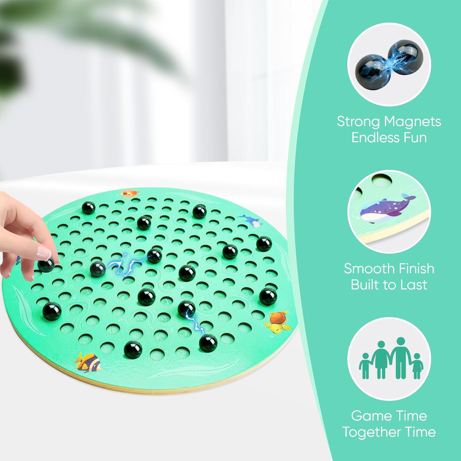 Magnetic Chess Game with Wooden Chess Board Magnetic Chess Set with 30Pcs Magnetic Balls Magnet Game for Kids Adults Seniors Best Board Game for Family Games Night Party Game Travel Game - Image 4