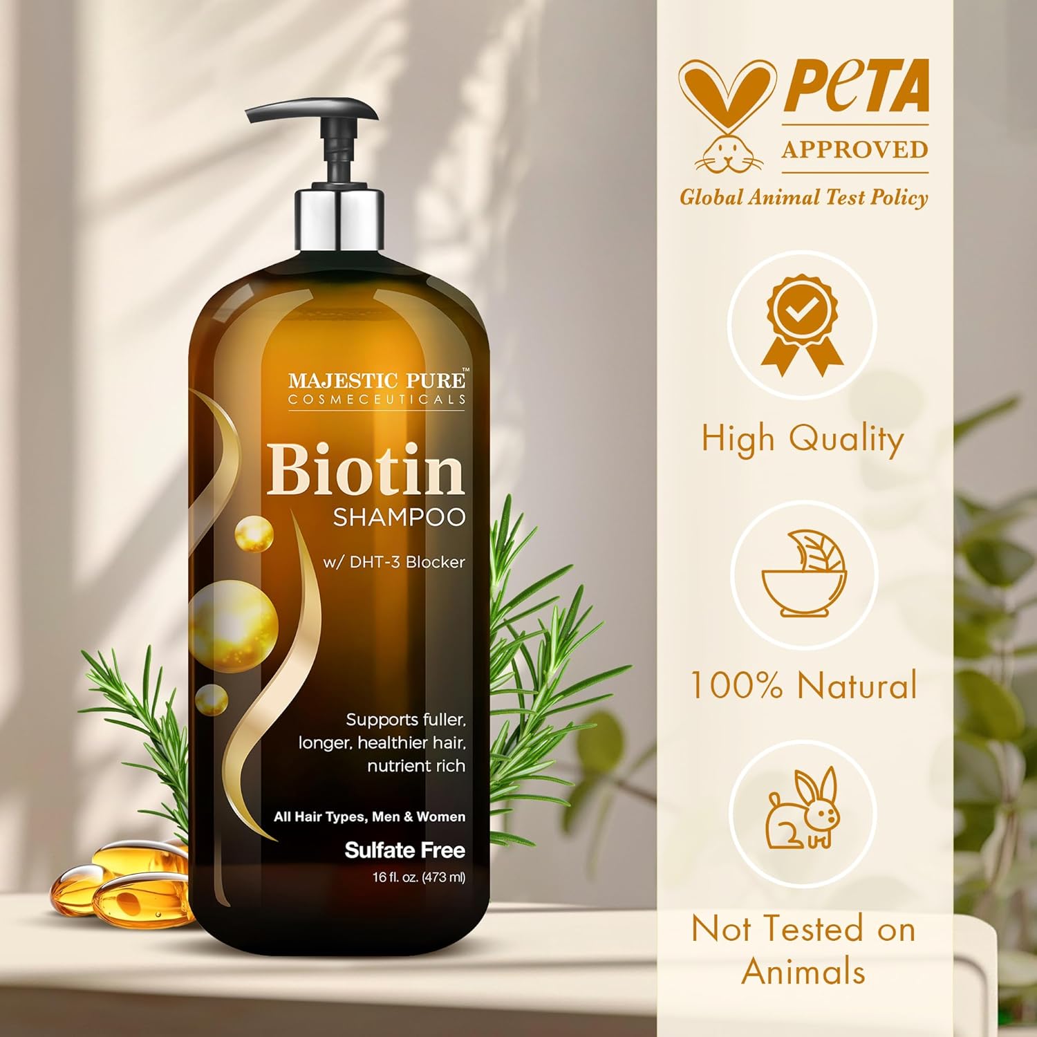 Majestic Pure Biotin Shampoo - Volumizing Shampoo for Hair Loss - with DHT-3 Blocker - Hydrating & Nourishing - Sulfate Free, for Men & Women - Thin Hair Shampoo - 16 fl oz - Image 6