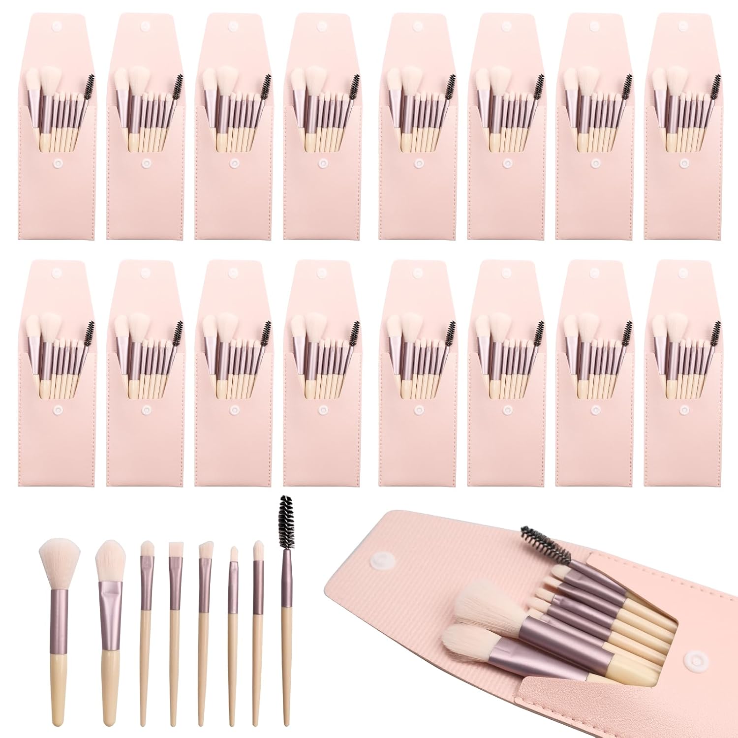 16 Sets Travel Makeup Brush Set Synthetic Fiber Face Foundation Make up Brushes Bridesmaid Gift with Travel Makeup Bag for Wedding Bridal Shower Favors Bachelorette Party Gift (Ivory Beige) - Image 2
