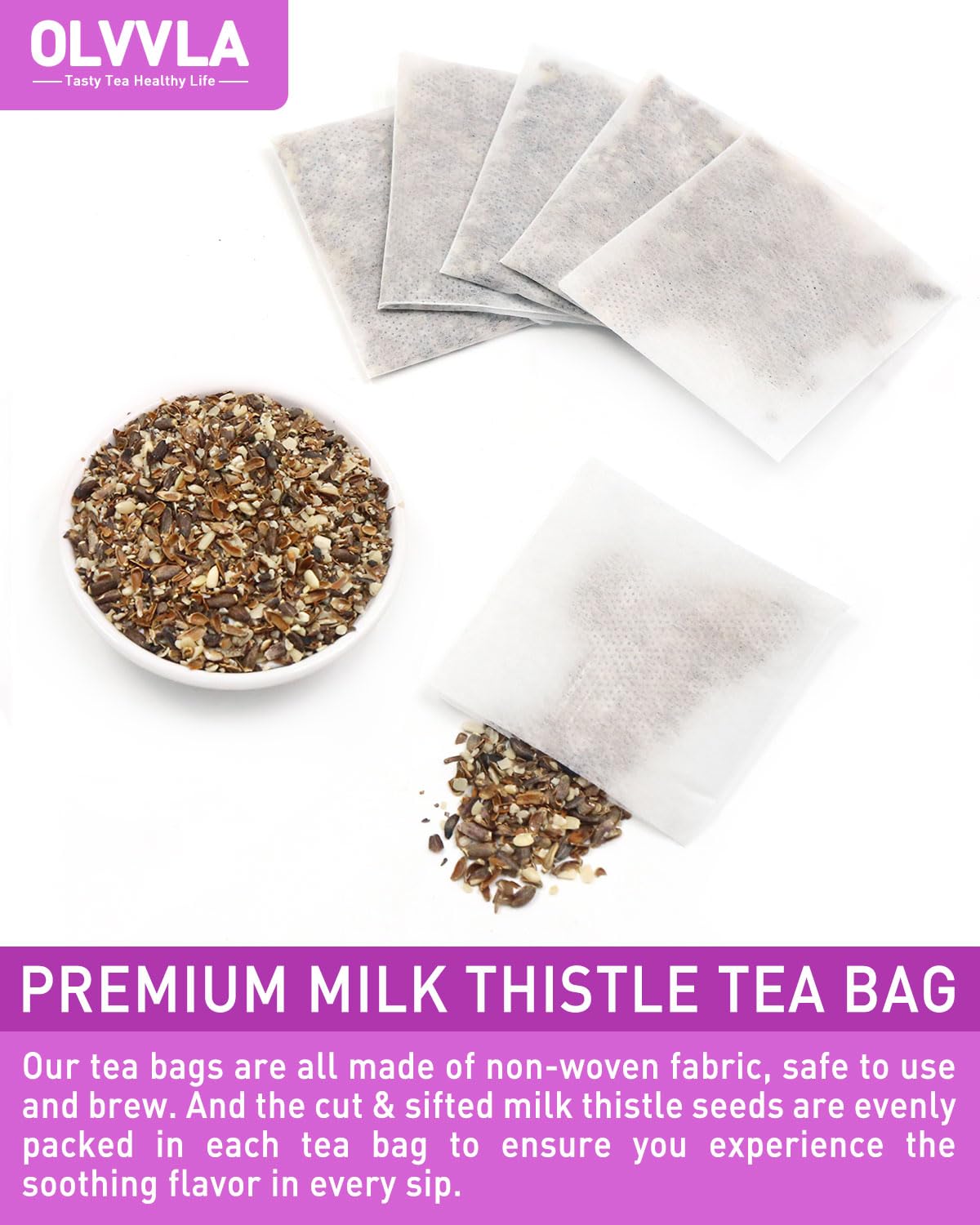 Olvvla - Premium Milk Thistle Tea Bags - 3g X 70 Count - 100% Pure Natural Milk Thistle Seed Herbal Tea - Caffeine-free - Non-GMO - Image 5