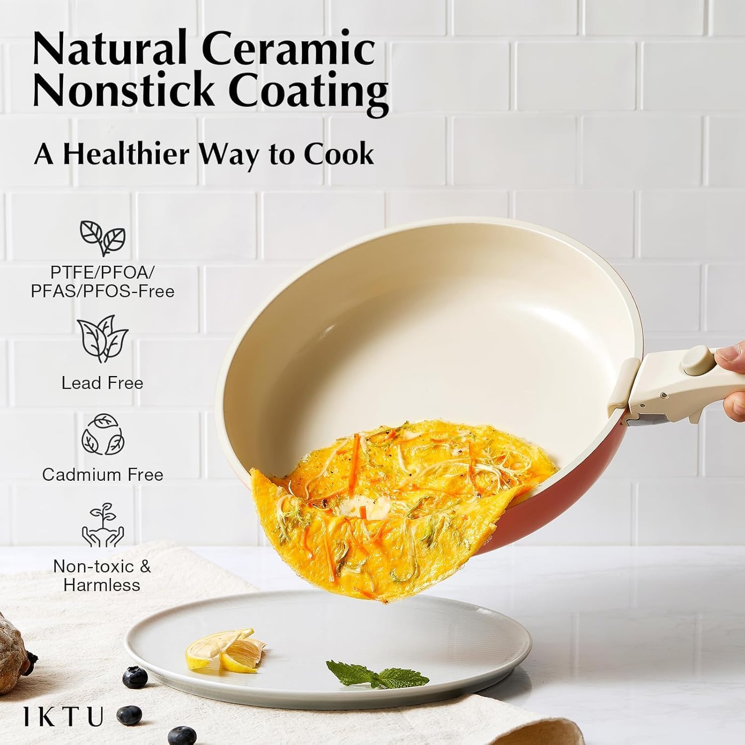 Ceramic Pots and Pans Set Non Stick Pink, 8 Pcs Nonstick Cookware Set with Detachable Handle RV Camping Induction Kitchen Cookware Set Non Stick, PFAS PFOA & PTFE Free - Image 4