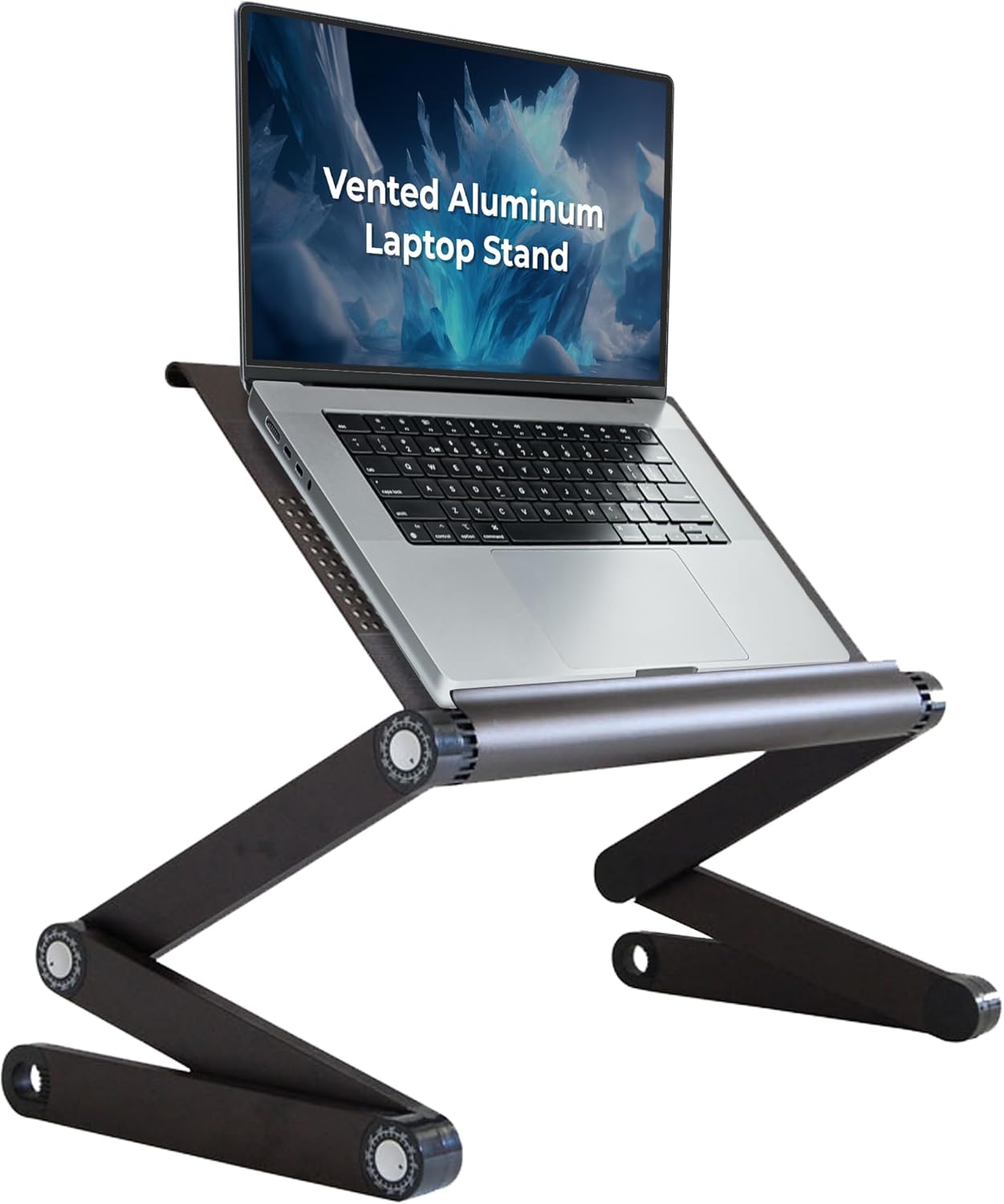 WorkEZ Executive Adjustable Laptop Stand for Desk, Adjustable Height Foldable Aluminum Computer Stand, Cooling Laptop Holder, Notebook Computer Riser for Desk, Black - Image 2