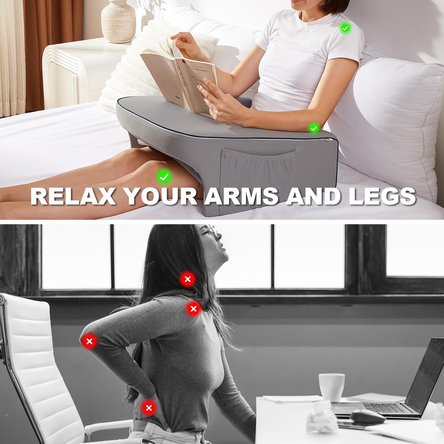 Laptop Stand for Bed,Lap Desk Pillow,Memory Foam Reading Pillow,Office Desk Accessories,Lap Desk for Laptop with Cushion,Laptop Desk for Bed(Grey) - Image 4