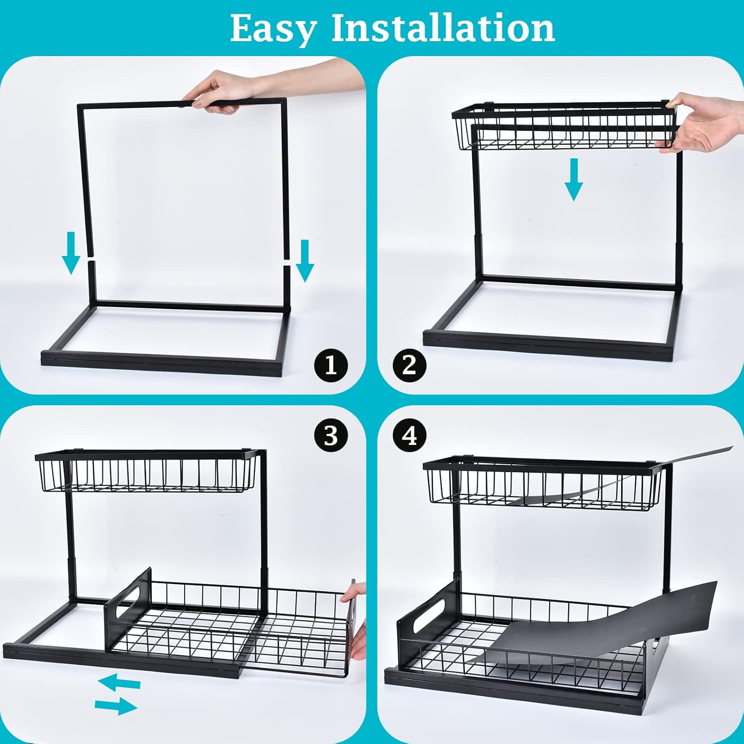REALINN Under Sink Organizer, Pull Out Cabinet Storage 2 Tier Slide Out Sink Shelf, Kitchen Organizers and Storage, Black, 1 Pack - Image 8