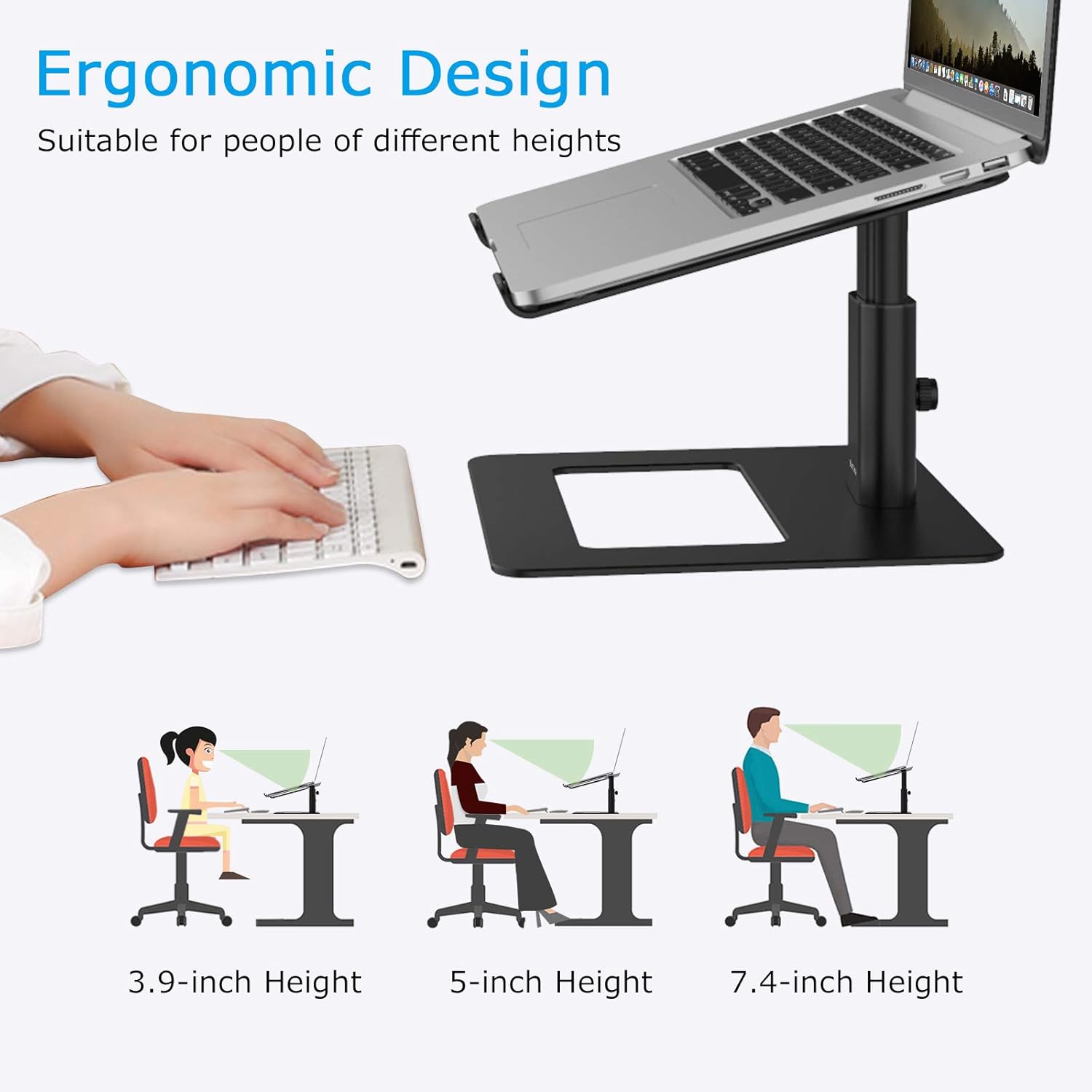 BoYata Laptop Stand, Ergonomic Aluminum Height Adjustable Computer Stand Laptop Holder for Desk, Compatible with MacBook Pro/Air, Dell, Lenovo, HP, Samsung, More Laptops 11-17" (Black) - Image 5