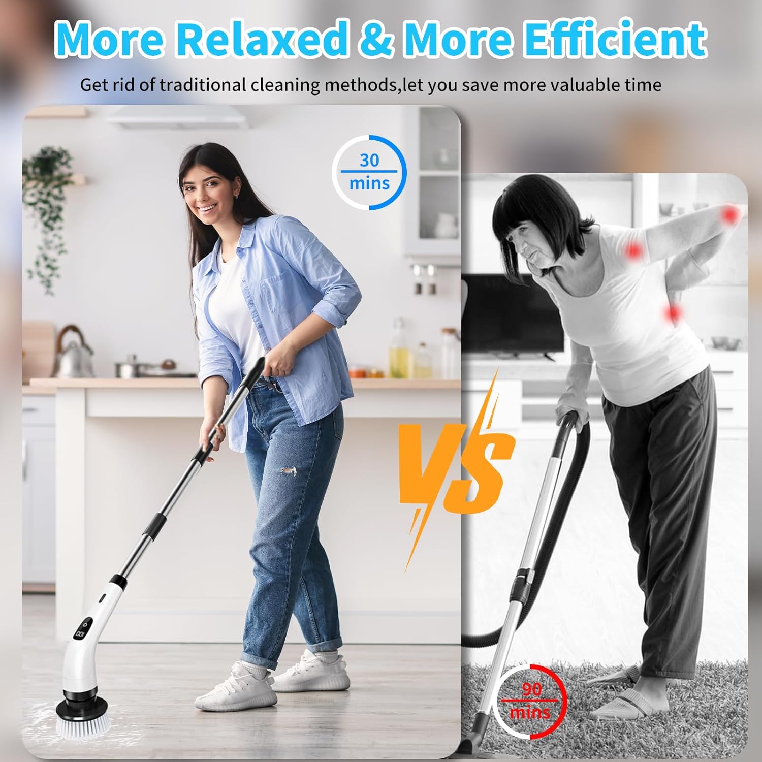 Electric Spin Scrubber, Power Scrubber with 2 Speeds, 8 in 1 Cordless Cleaning Brush and 3 Tier Adjustable & Detachable Shower Scrubber with Long Handle, Scrubber for Bathroom Tub Shower Tile Floor - Image 7