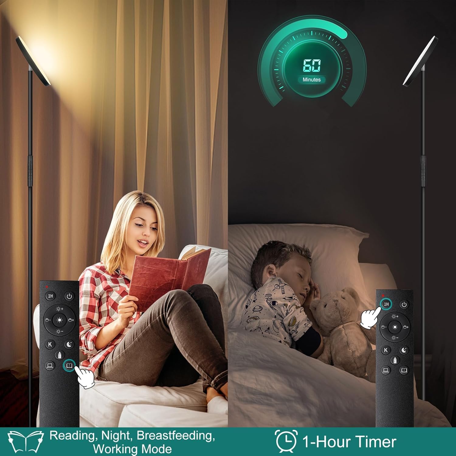 Floor Lamp, Upgraded 40W 4000LM Super Bright Torchiere LED Floor Lamps for Living Room, Stepless Dimmable Color Temperature 2700K-6500K with Remote & Touch Control, Standing Light for Bedroom Office - Image 8