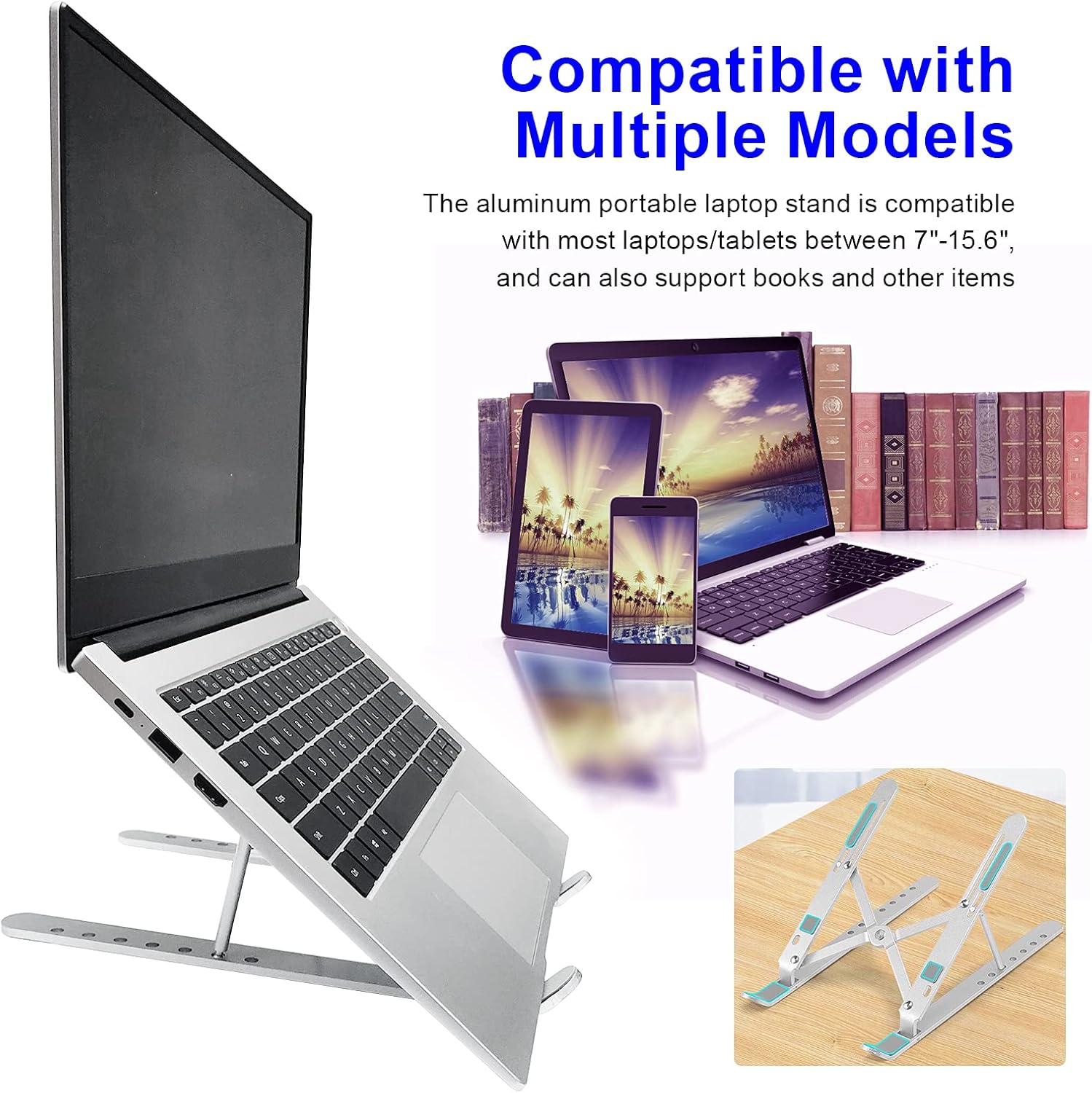 Laptop Stand - Adjustable Ergonomic Aluminum Stand, 7 Angle Anti-Slip, Compatible with 9-15.6 inch Laptops, Silver - Image 6