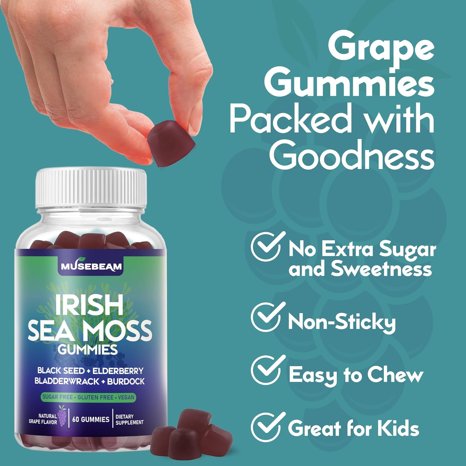 Irish Sea Moss Gummies - with Black Seed Elderberry Bladderwrack Burdock Turmeric Omega-3 Vitamins C D3 Zinc - Seamoss Supplements for Adults Women Men - Sugar-Free Gluten Free Vegan - Image 7