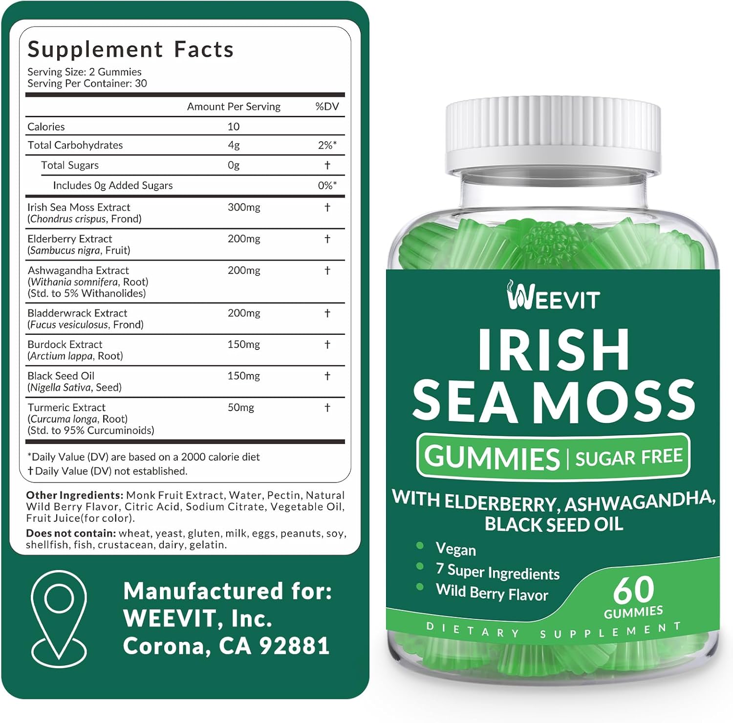 Sea Moss Gummies - Irish Sea Moss with Black Seed Oil, Ashwagandha, Elderberry, Burdock, Bladderwrack for Men & Women- Immune, Skin, Digestive, and Energy Support - Image 8