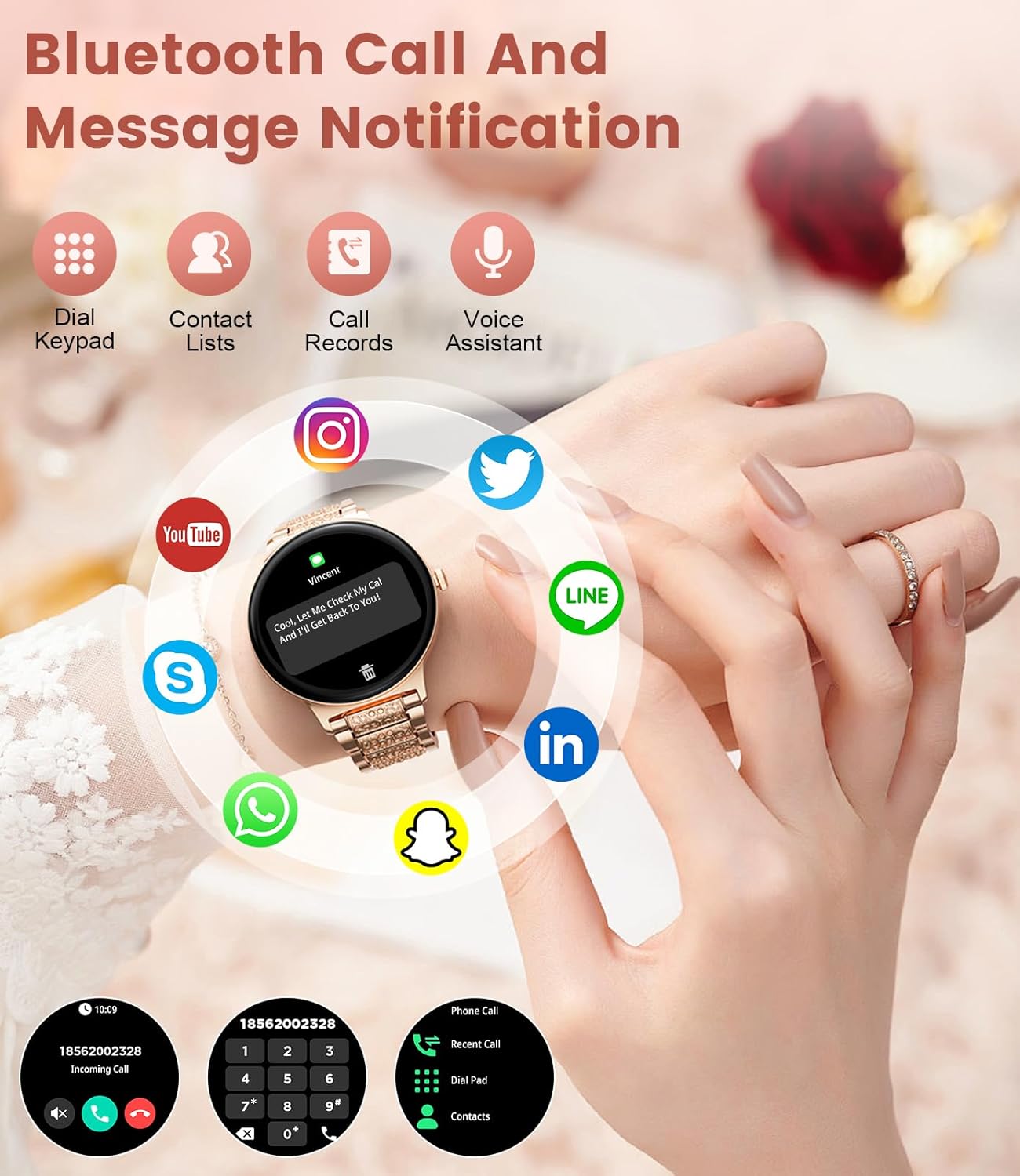 LIGE Smart Watch for Women(2 Bands), 1.43" HD AMOLED Slim Smartwatch for Android iOS,Fitness Tracker with 120+ Sport Modes/IP68 Waterproof/Sleep Monitor,Rose Gold - Image 7