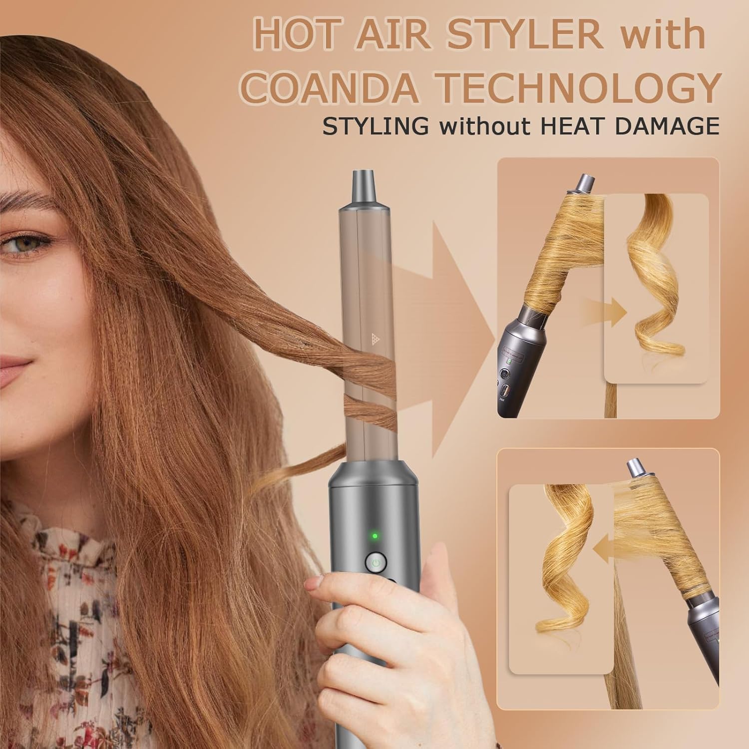 AOMEES Professional Hot Air Styler & Drying System, 6 in 1 Powerful Hair Dryer Brush • Styling Without Heat Damage, with Air Curler, Hair Dryer, Volumizer Brush, Hair Straightener Brush, Smooth Comb - Image 4