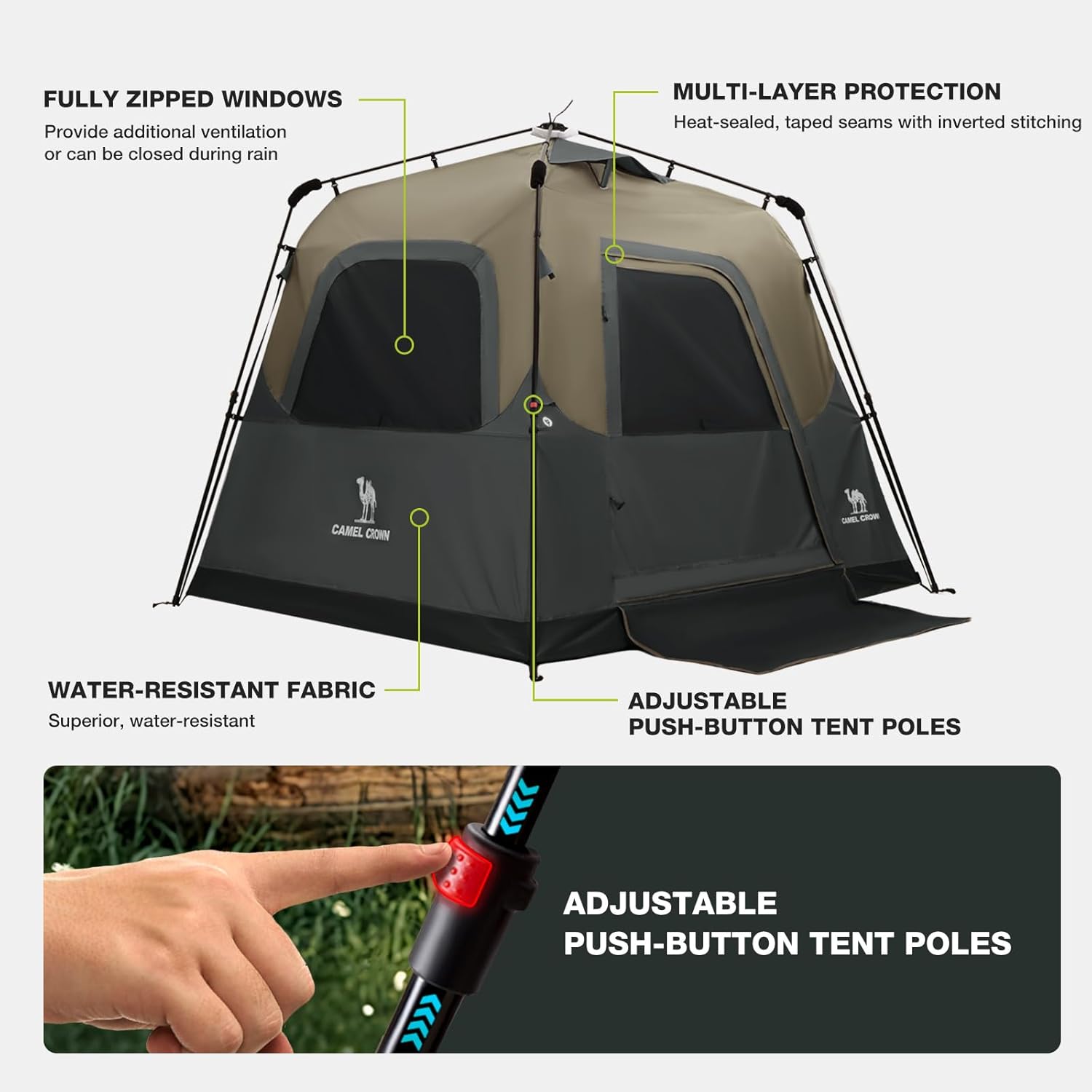 CAMEL CROWN Instant Tents for Camping 4-6 Person Tent Waterproof Easy Setup Sets Up in 60 Seconds Backpacking Tents with Carry Bag for Outdoor Hiking - Image 7