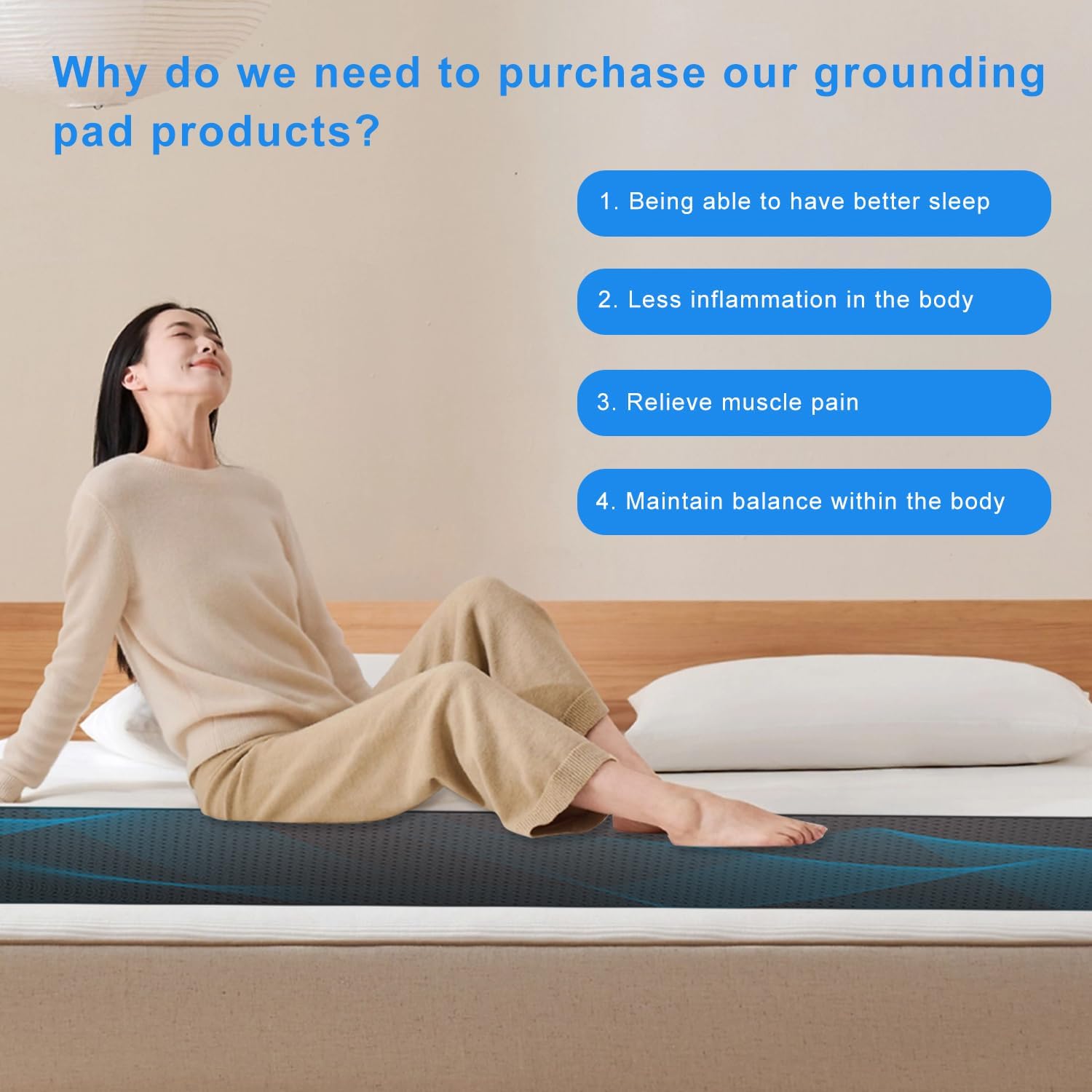 Grounding Mat for Bed, Tear-Resistant PU Leather Grounding Blanket Anti-Slip Grounding Sheets with Cord, Balance Improve Sleep, Relieve Stress & Muscle Pain, Grounded Therapy (27"x60", Queen) - Image 6