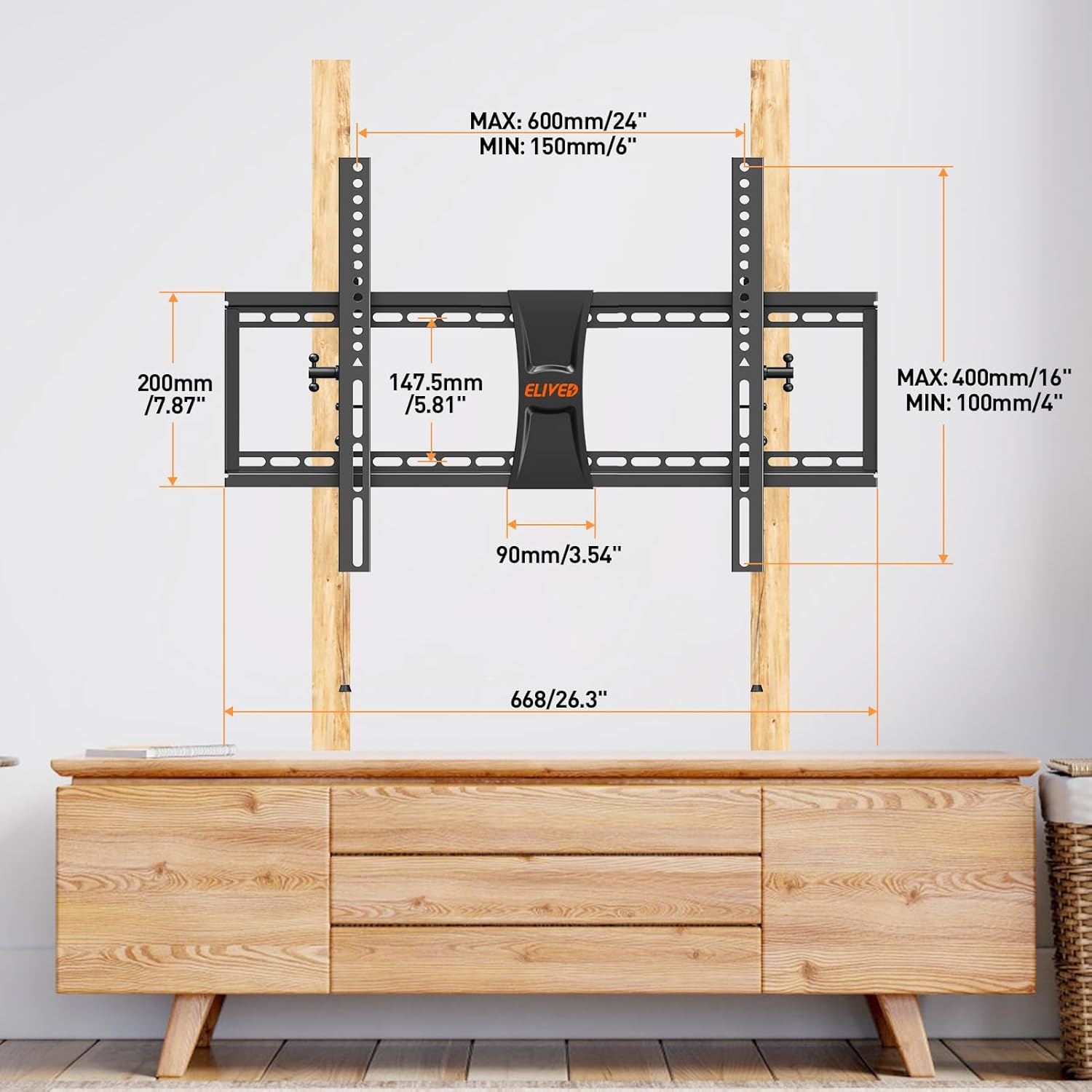 ELIVED TV Wall Mount for Most 37-84 Inch TVs, Max Load Capacity 120 lbs. Tilting tv Mount with Level Adjustment, Wall Brackets Max VESA 600x400mm, Fits 16-24 Inch Studs - Image 9