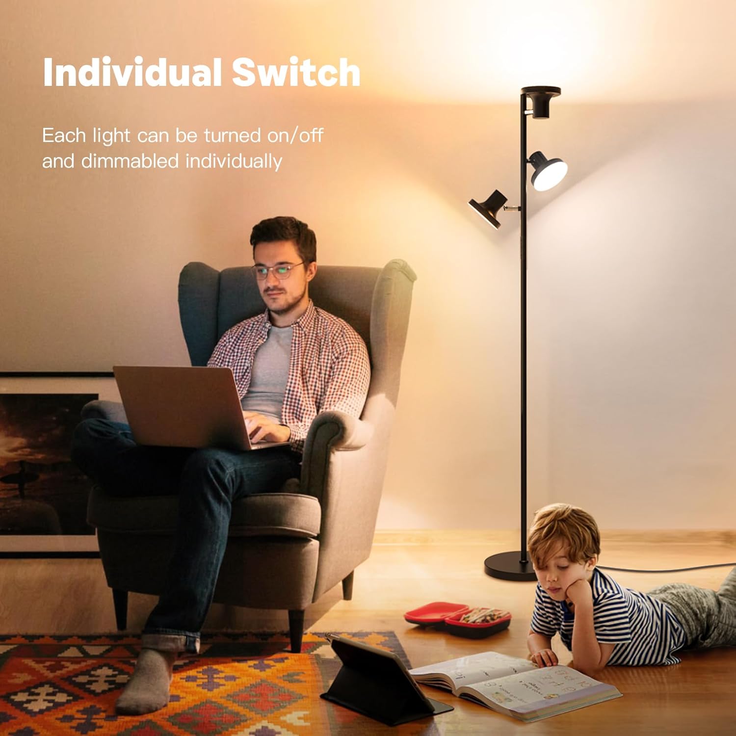 36W LED Tree Floor Lamp, Modern Dimmable Standing Lamp with Remote & Touch Control, 4 Color Temperatures, 3 Rotatable LED Light Floor Lamps for Living Room, Bedroom, Office - Image 4