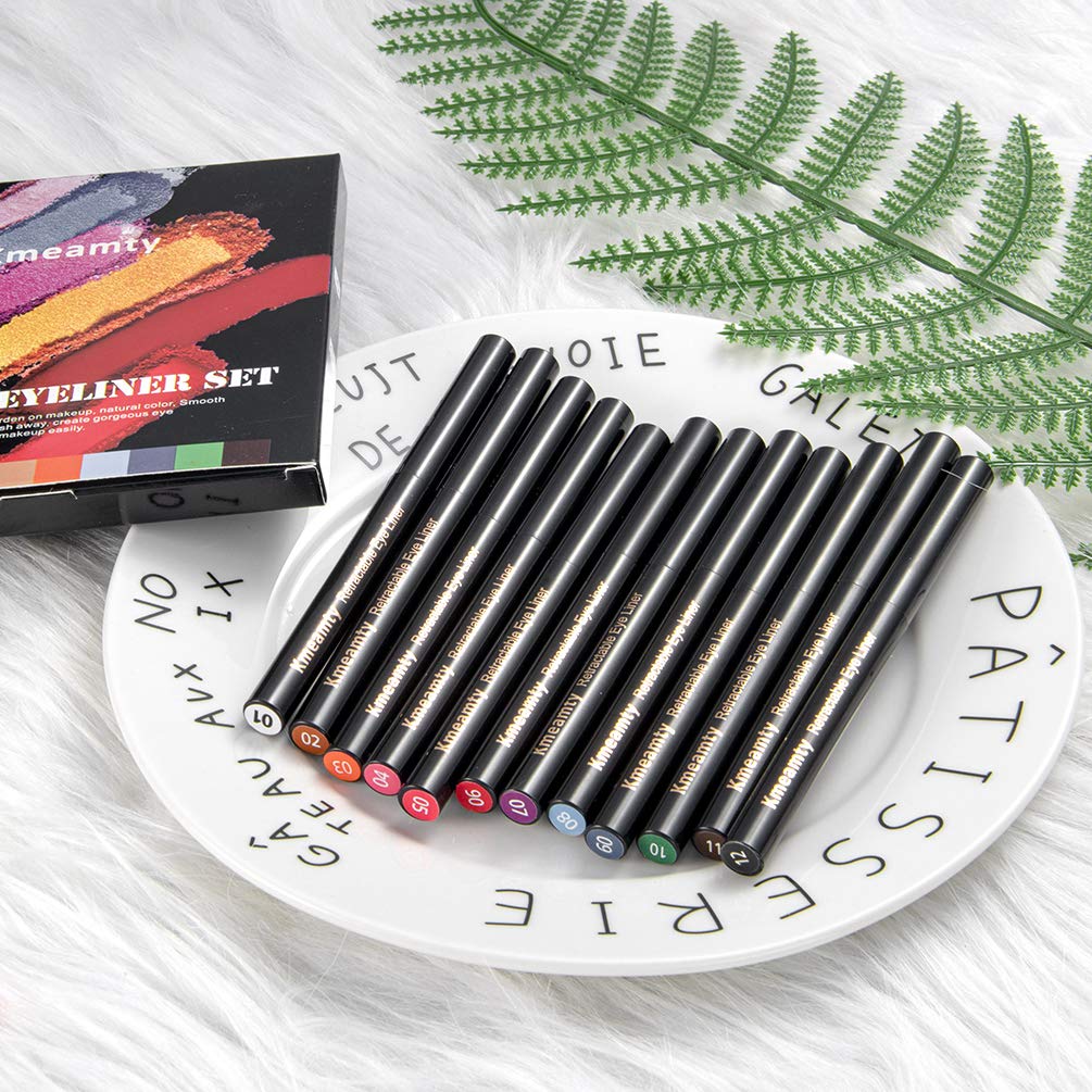 Gel Eye Liner Pencil Set, 12 Colors Retractable Long-Lasting Smooth Waterline Eye Liner Lip Liner Eyeshadow - Vegan, Cruelty Free - Image 5