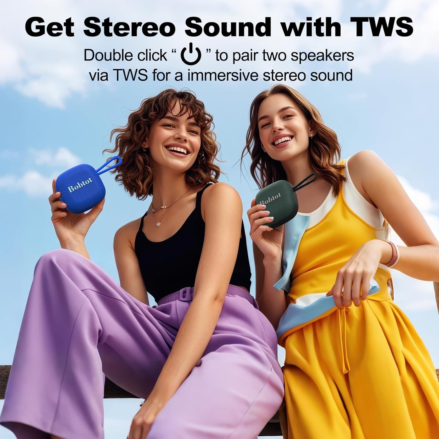 Bobtot Portable Wireless Bluetooth Speakers - IPX7 Waterproof Small Shower Speaker with 16 Hours Playtime, Loud Stereo Sound, Built-in Mic, TWS, Mini Size with Carry Lanyard for Outdoor, Blue - Image 7