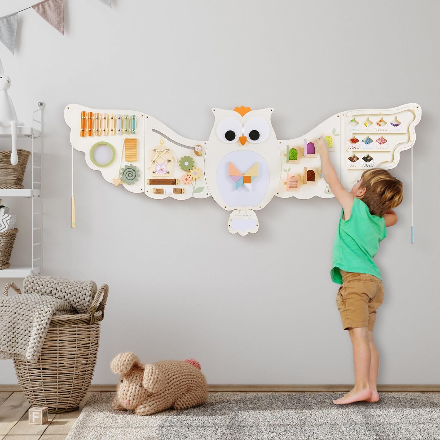Beright Owl Activity Wall Busy Board Panels, Montessori Sensory Toys, Toddler Learning Activity Center, Perfect for Toddler Playroom & Children's Daycare, White - Image 7