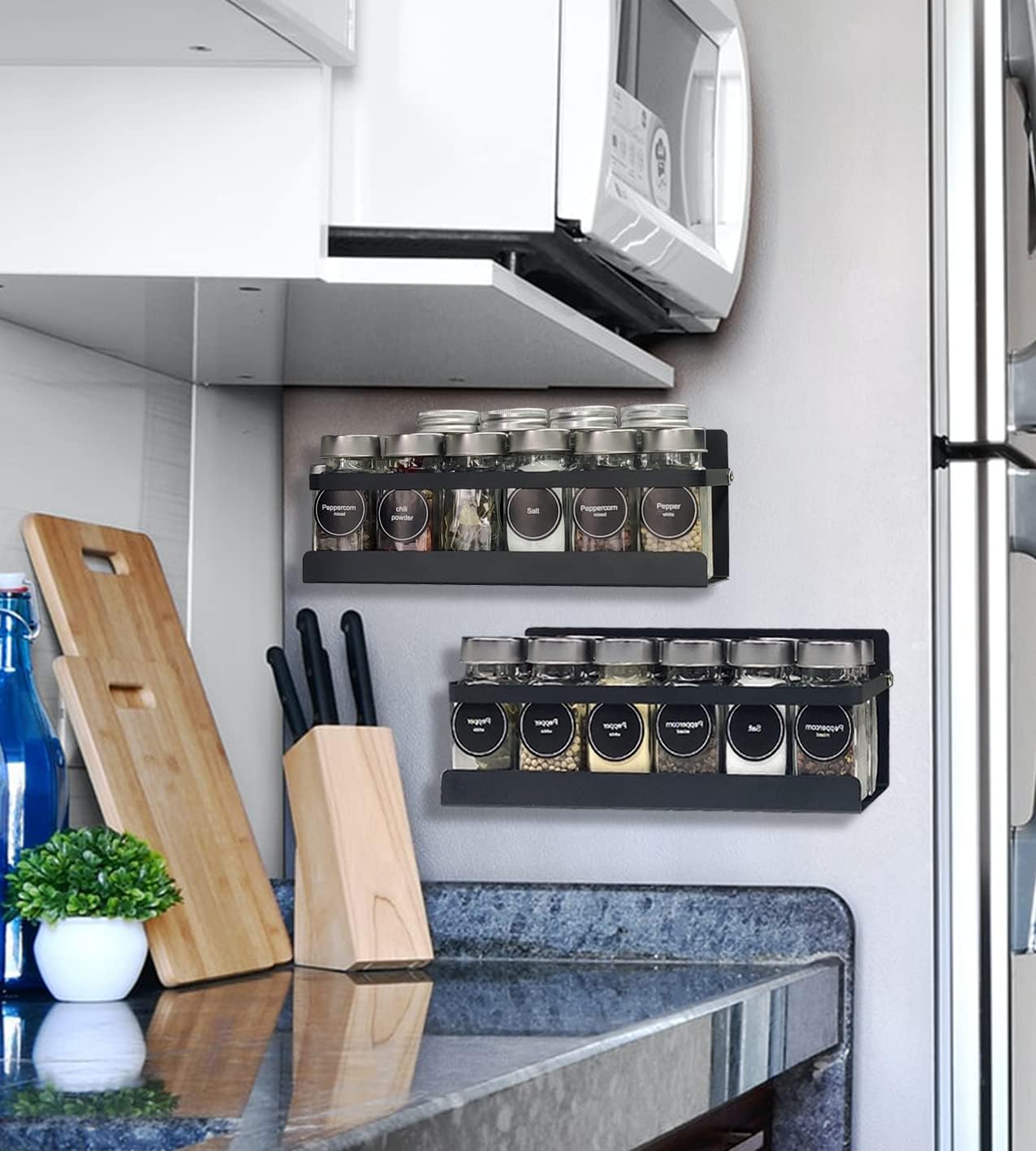 2 Pack Magnetic Spice Rack Organizer for Refrigerator, Magnet Fridge Spice Shelf with Strong Magnet Back for Holding Seasoning, Jars, Bottles, Cans, Beverages (Black) - Image 5