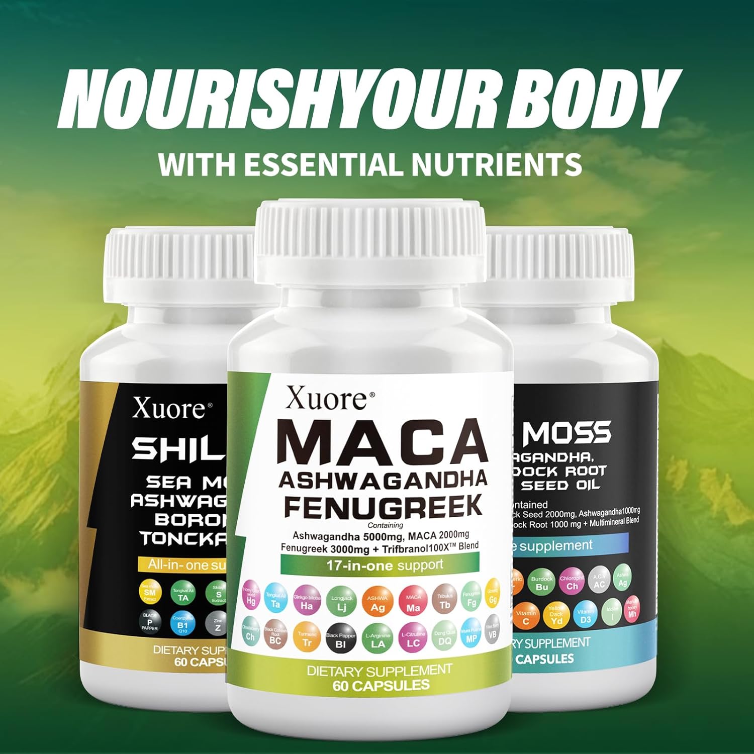 Sea Moss, Black Seed Oil, Ashwagandha, Ginger, Shilajit, Rhodiola Rosea, Panax Ginseng, Maca Root, Fenugreek, Trifibranol100X,All in 1 Supplements (1 Pack) - Image 3