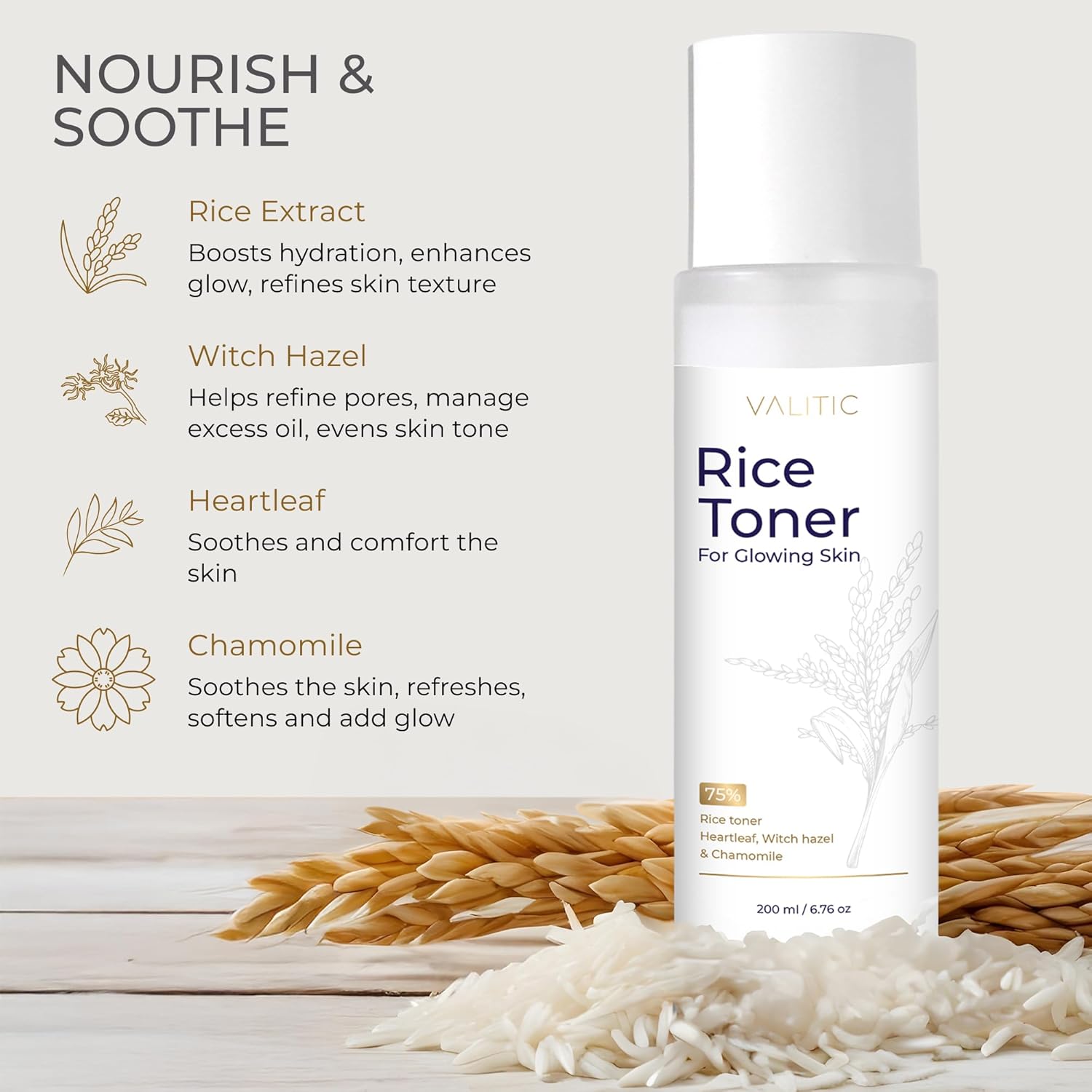 VALITIC Rice Toner - 75 Rice Extract Milky Toner for Face with Niacinamide, Heartleaf, Witch Hazel and Chamomile Essence - Facial Glass Skin Hydrating Skin Care - 200 ml, 6.76 fl oz - Image 5