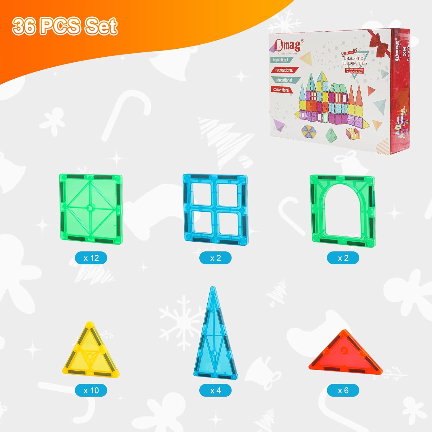 Bmag Magnetic Tiles Toys for Kids, Starter Set 3D Magnet Building Blocks Construction Playboards, STEM Learning Educational Toddlers Toy Gift for 3+ Year Old Boys and Girls - Image 6