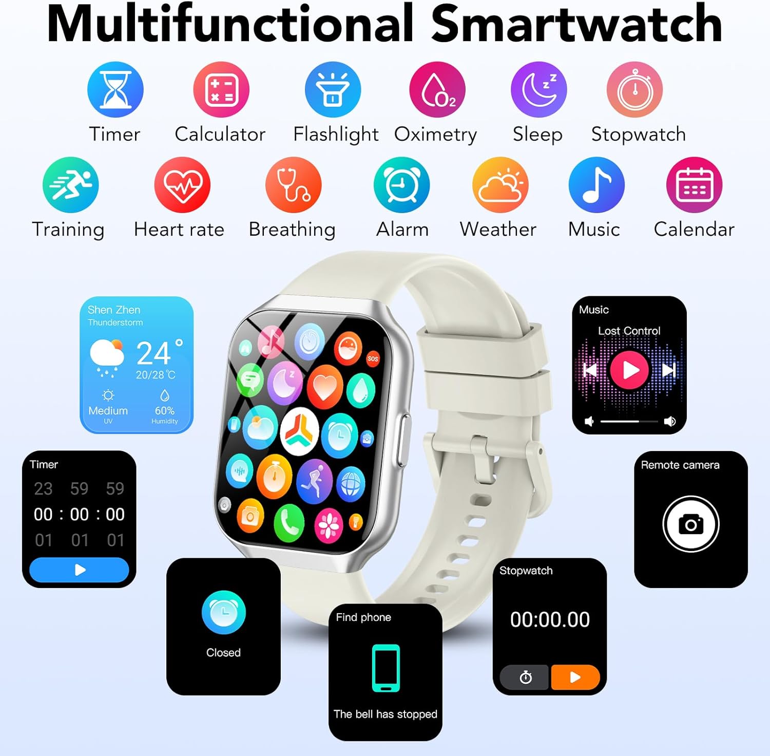 Smart Watch for Men Women, 1.96" Smartwatch (Answer/Make Call), IP68 Waterproof Fitness Tracker, 112+ Sport Modes, Heart Rate and Sleep Monitor, Pedometer, Smartwatches for Android iOS,Beige White - Image 4