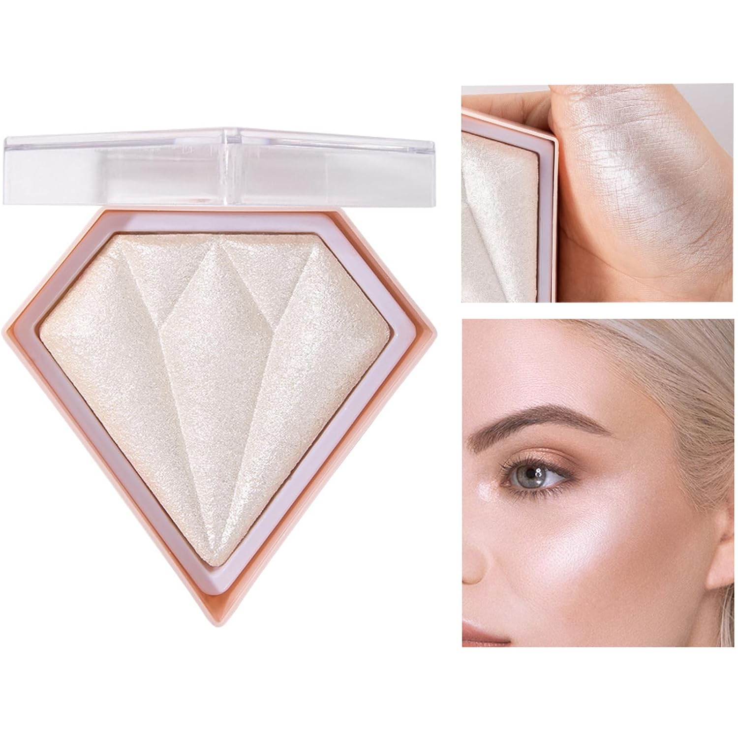 MEICOLY Baked Highlighter Powder Palette,Natural Face Highlighter Shimmer Powder,Long Lasting Glittery Highlighter Makeup Face Luminizer,01 Pearl White - Image 2