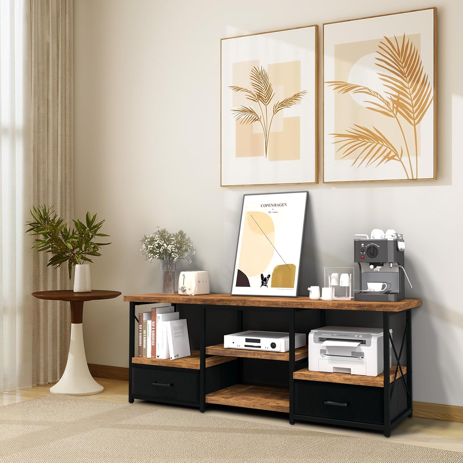 TV Stand with Fabric Drawers for 55 60 65 Inches TV - Modern Entertainment Center with Open Shelves and Cable Management, Industrial Style TV Console for Living Room, Bedroom - Image 7