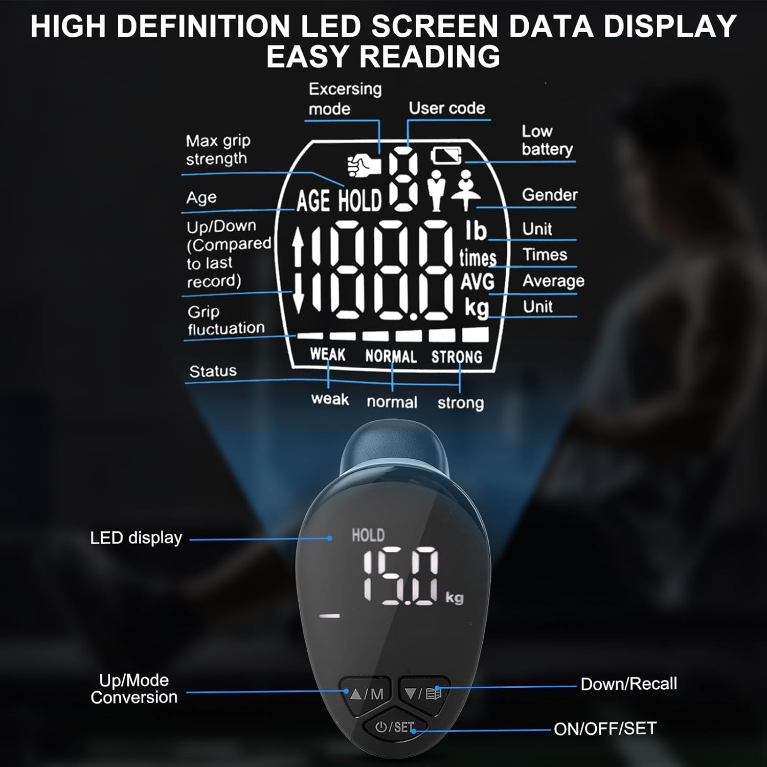 Electronic Grip Strength Tester 198Lbs / 90Kgs, Digital Hand Dynamometer with Backlit LED for Grip Strength Testing and Training, Hand Grip Strength Dynamometer for Sports, School and Home Use - Image 4