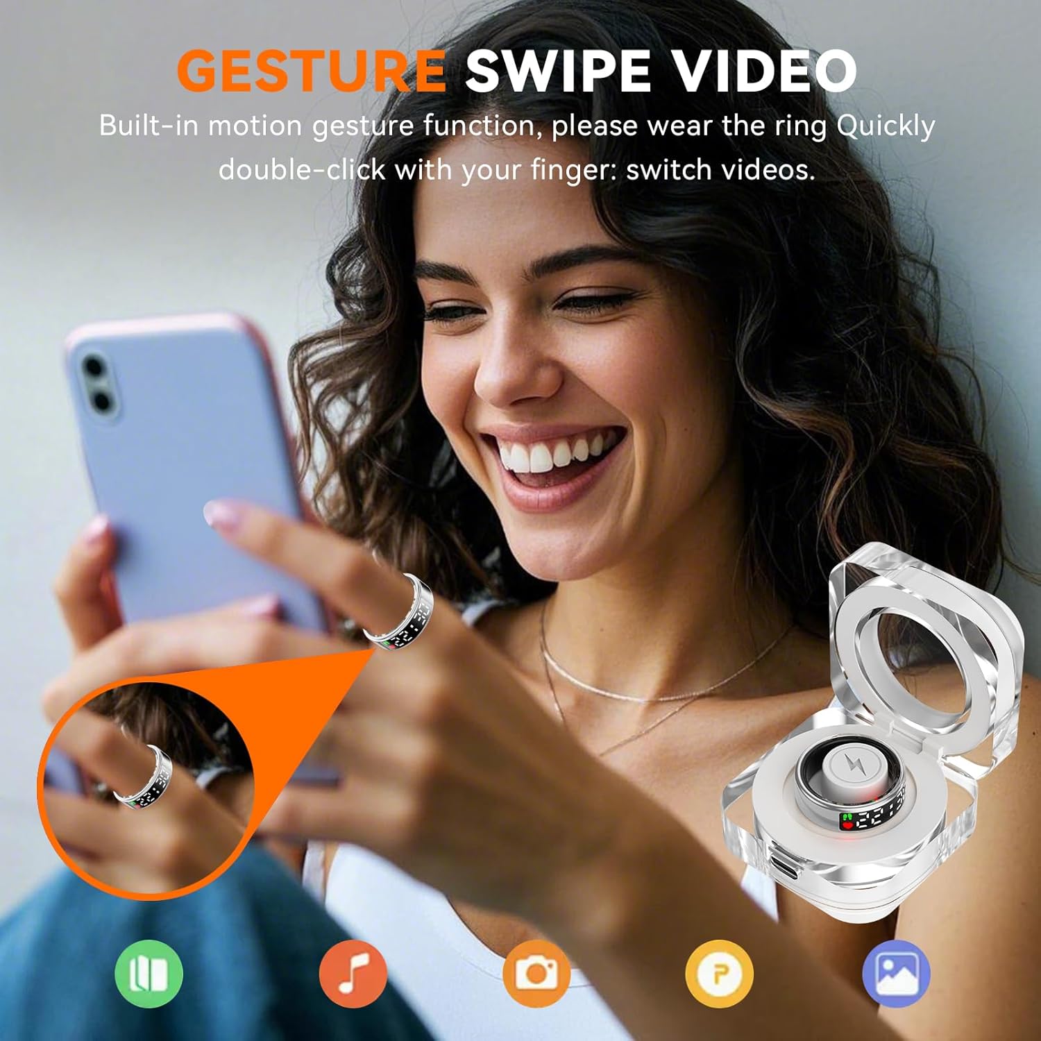 Smart Rings for Women Men,Fitness Tracker Ring,Smart Ring whth Display and Touch Button,IP68waterproof,Health Ring Tracks Heart Rate/Sleep/Steps/Blood Oxygen/Calorie/Distance,No Subscription(Silver11) - Image 7